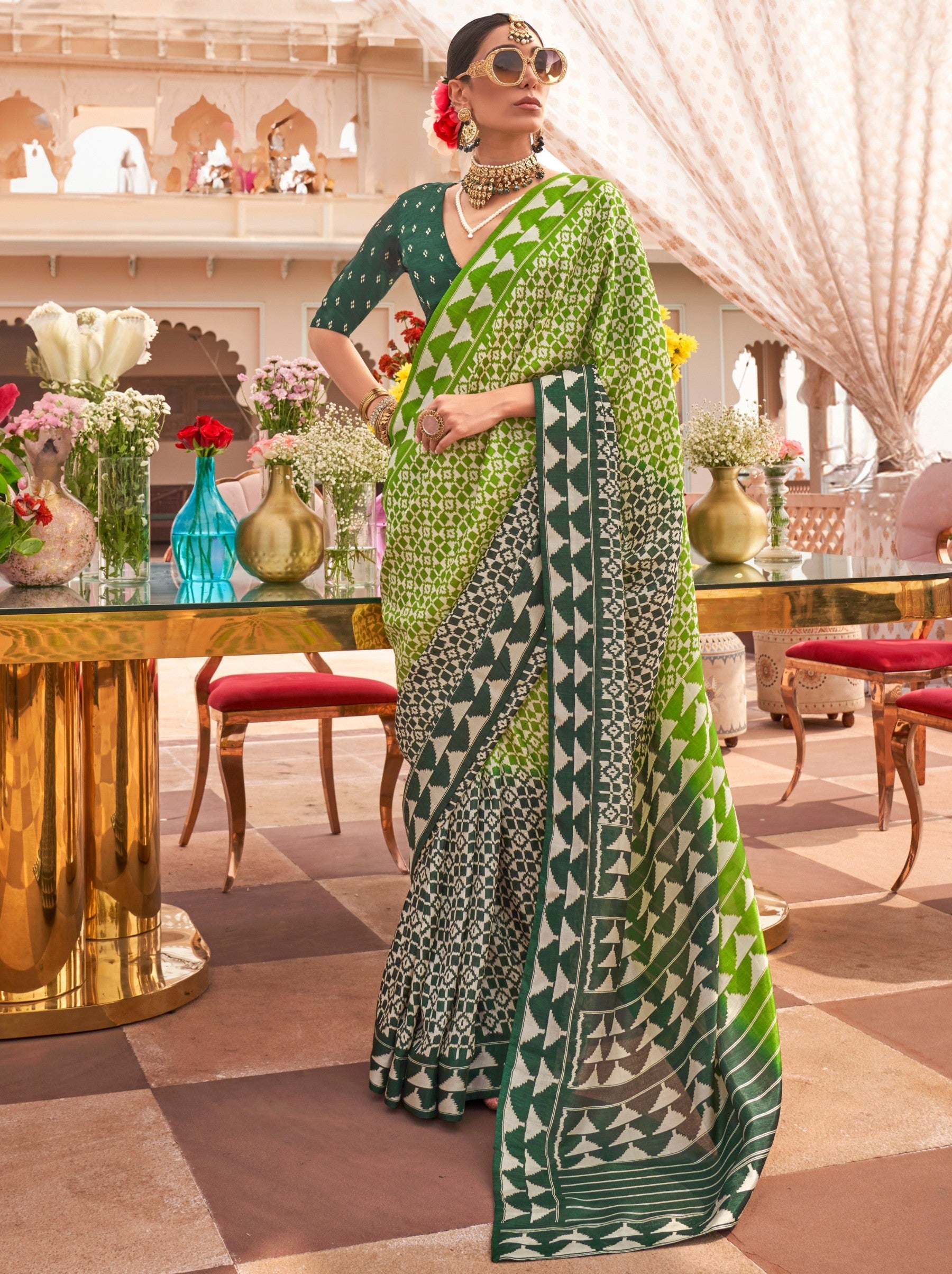 Lime Green Celebration Saree - TrendOye
