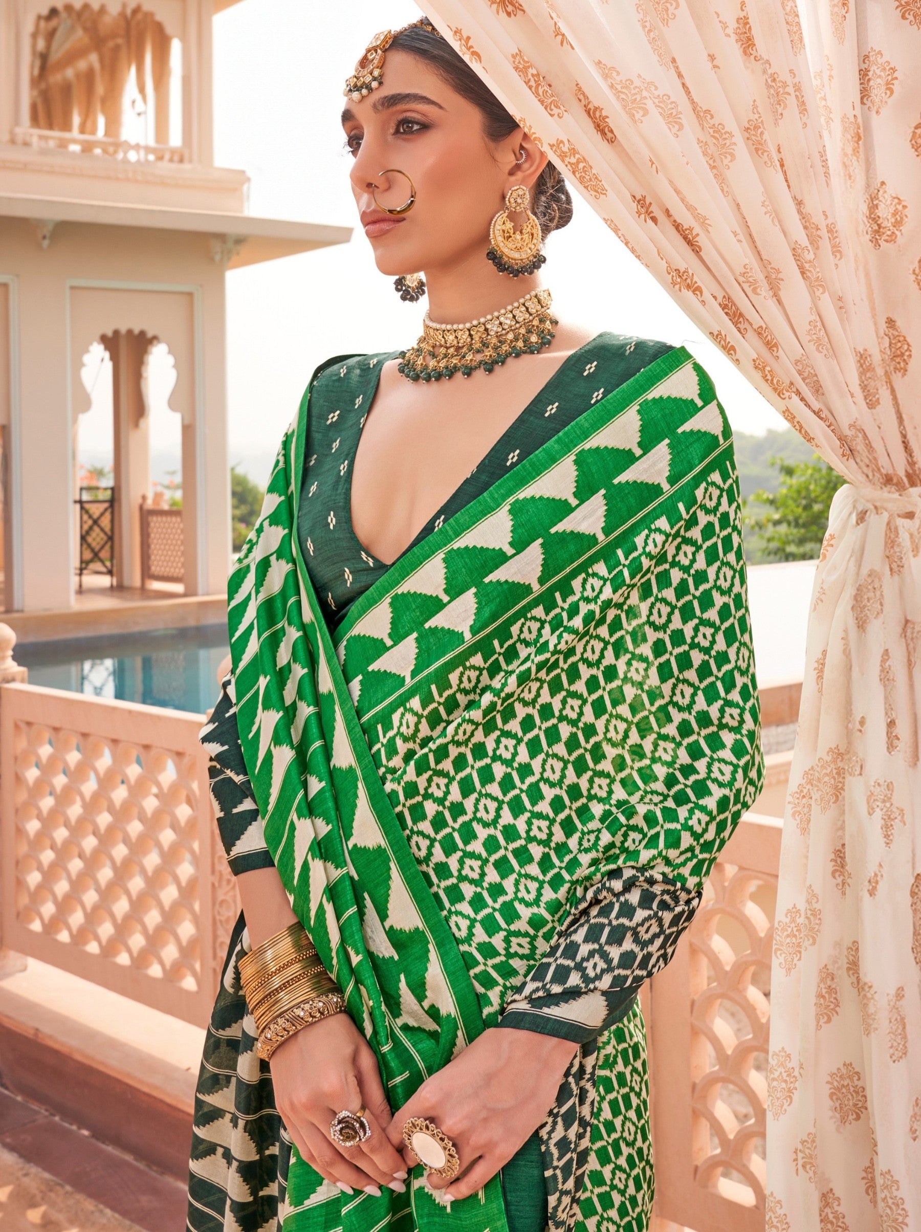 Lawn Green Celebration Saree - TrendOye