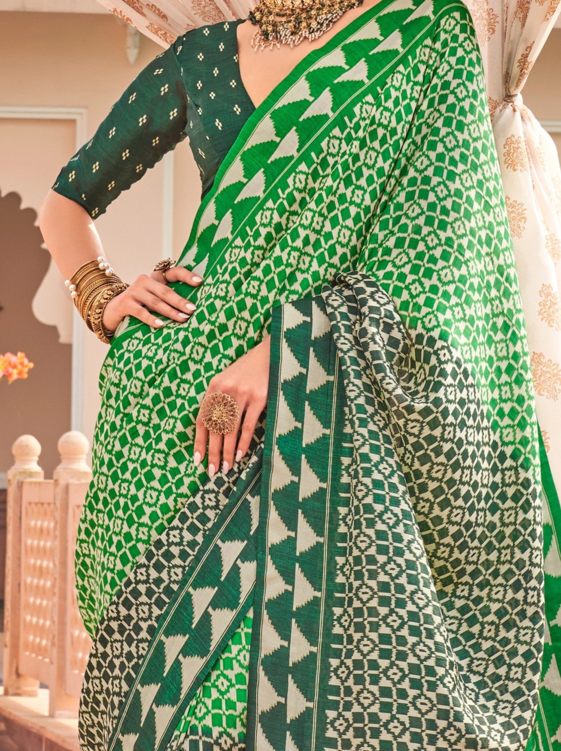 Lawn Green Celebration Saree - TrendOye