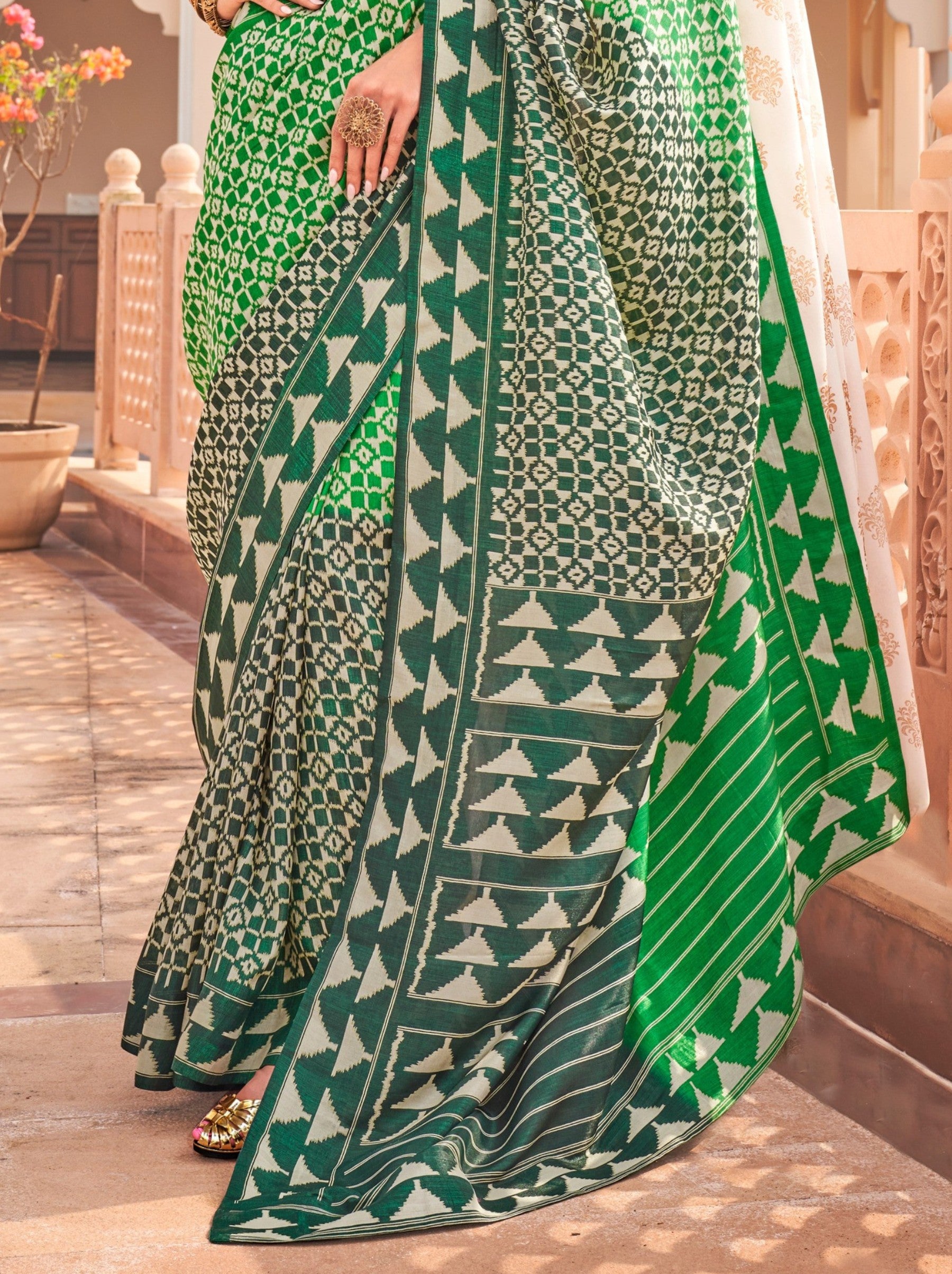 Lawn Green Celebration Saree - TrendOye