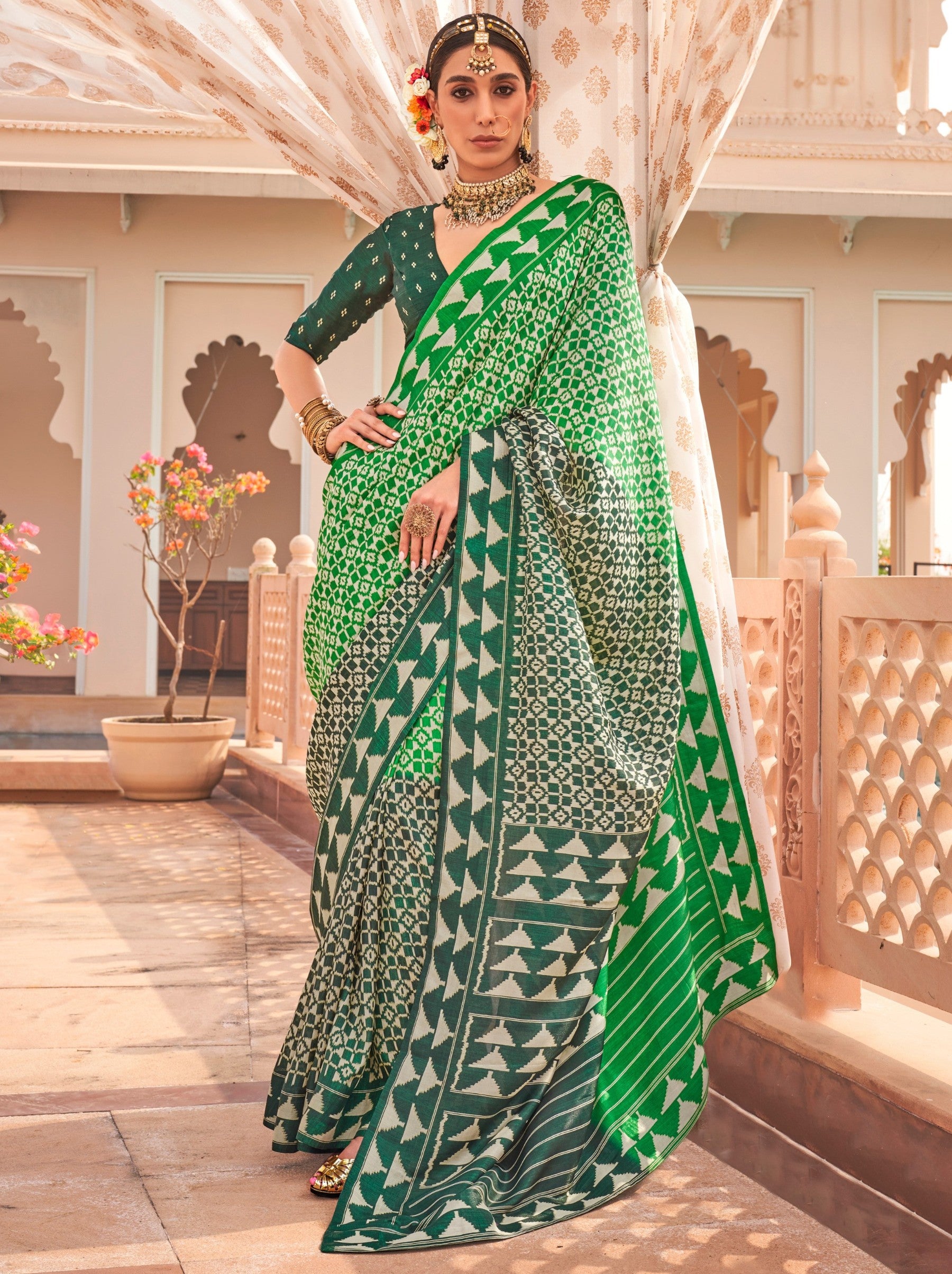 Lawn Green Celebration Saree - TrendOye