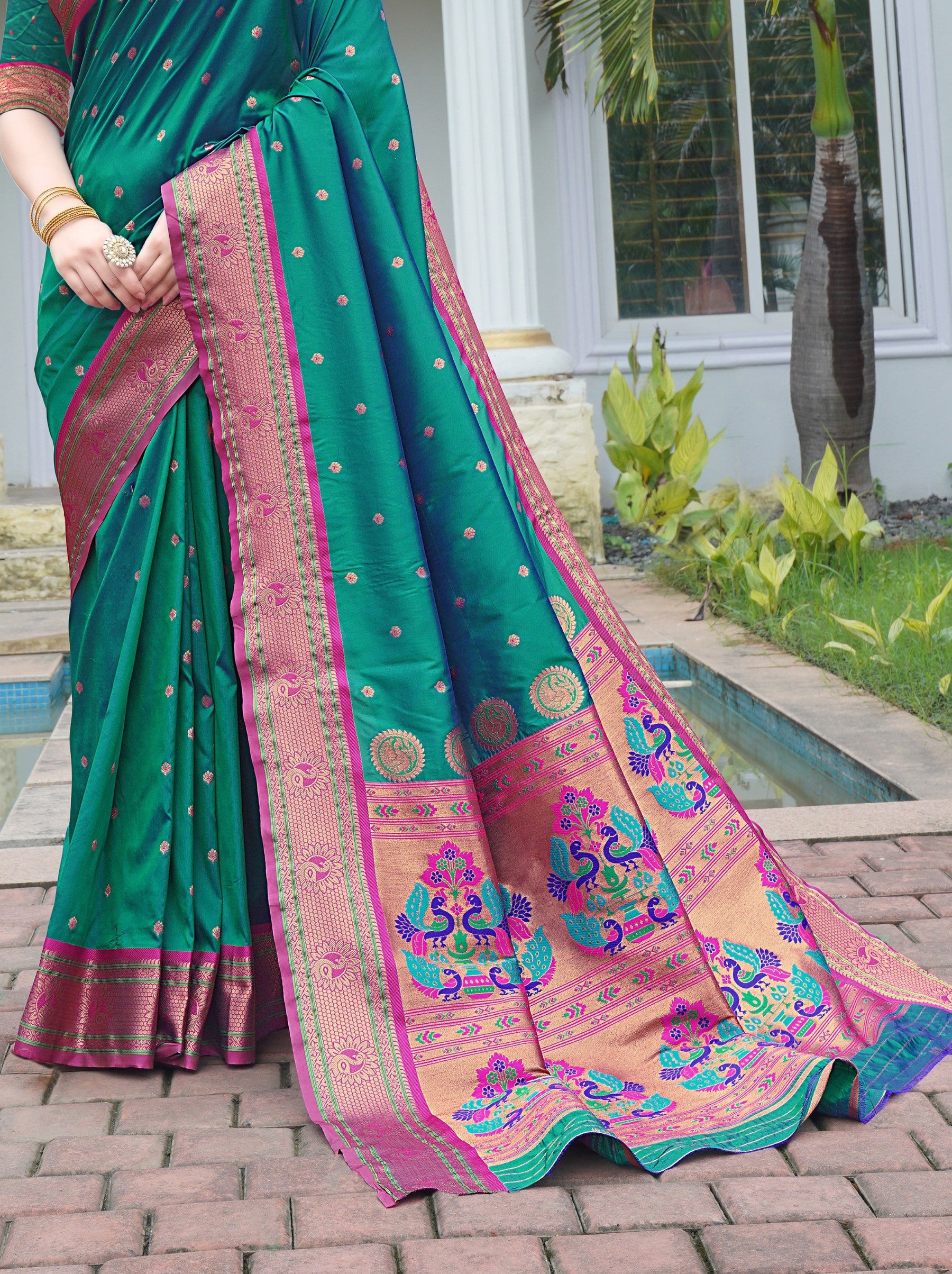 Pine Green Festive Saree - TrendOye