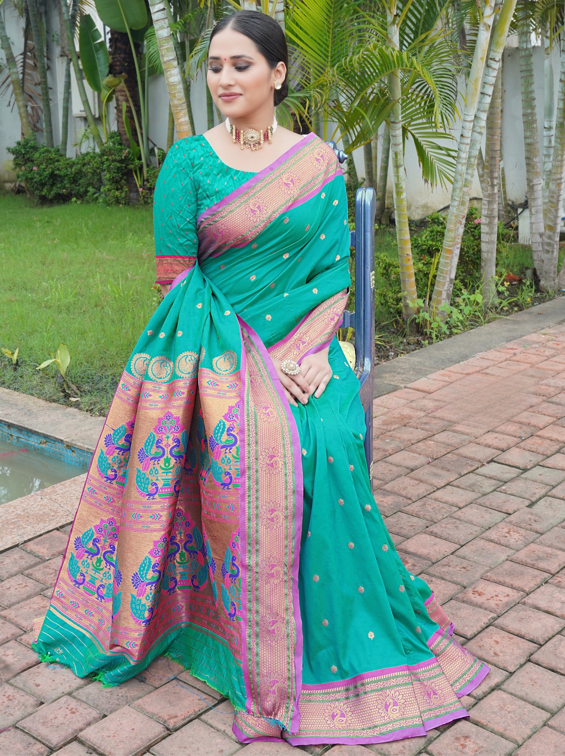 Jungle Green Festive Saree - TrendOye