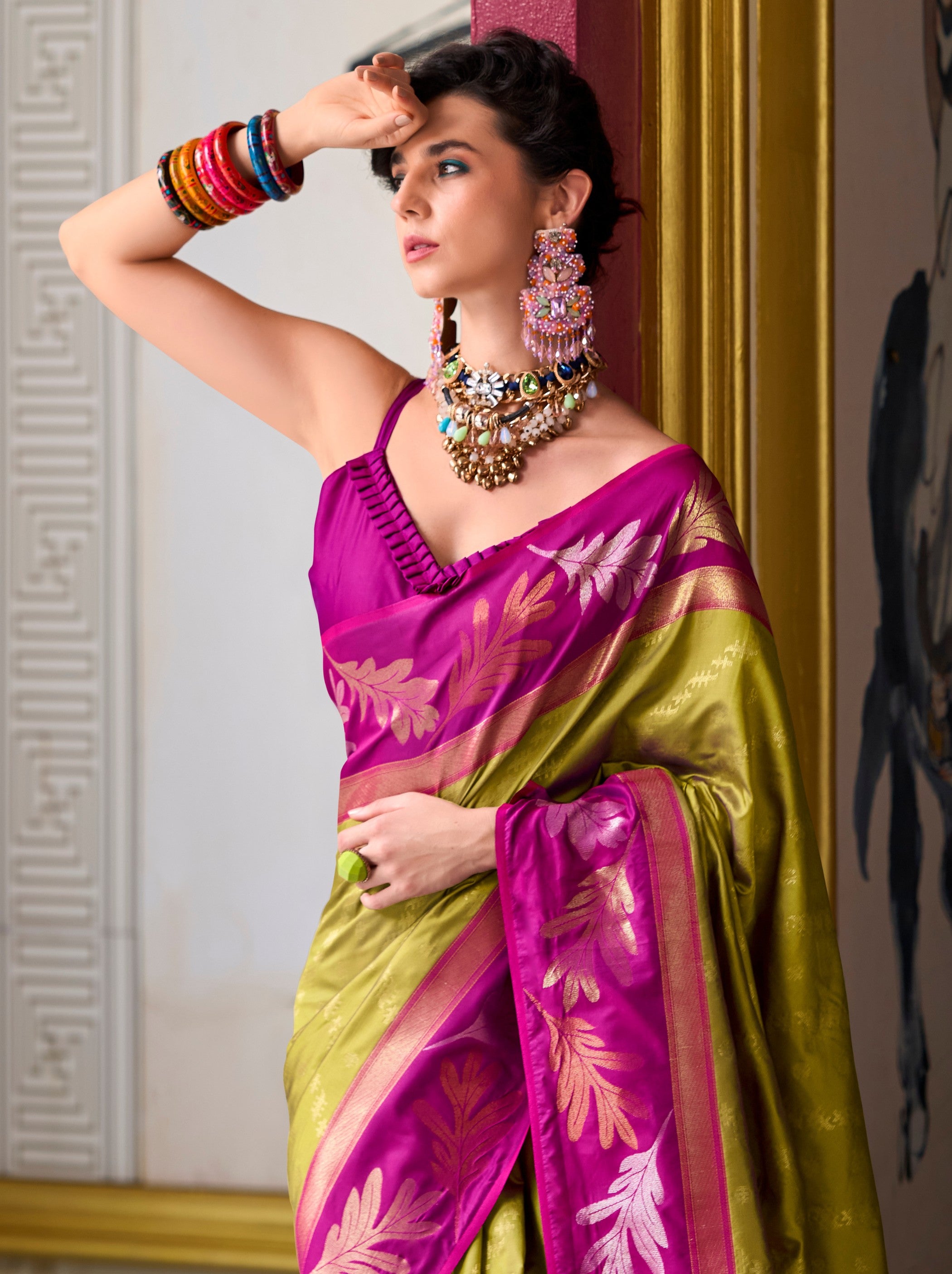 Apple Green Celebration Saree - TrendOye