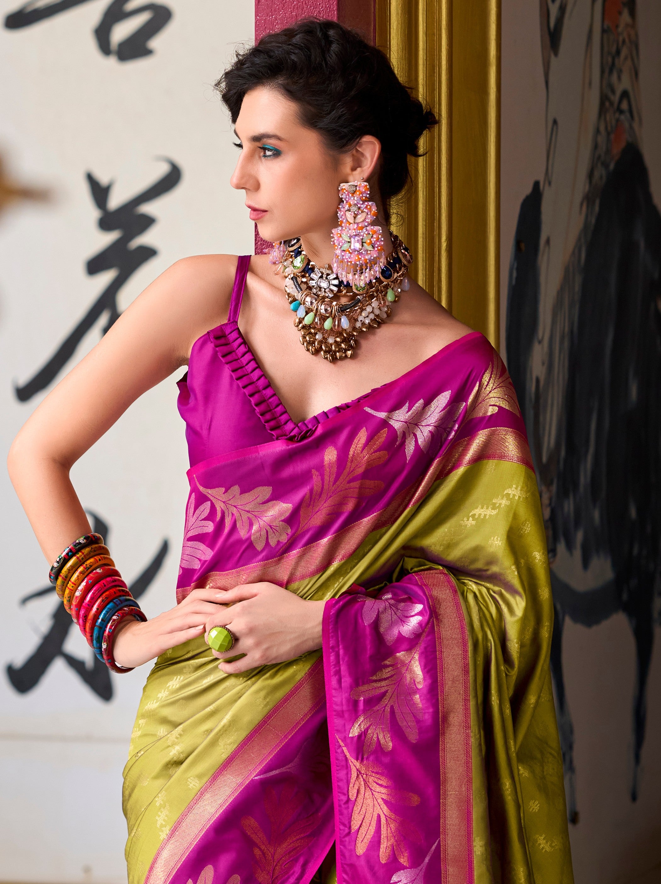 Apple Green Celebration Saree - TrendOye