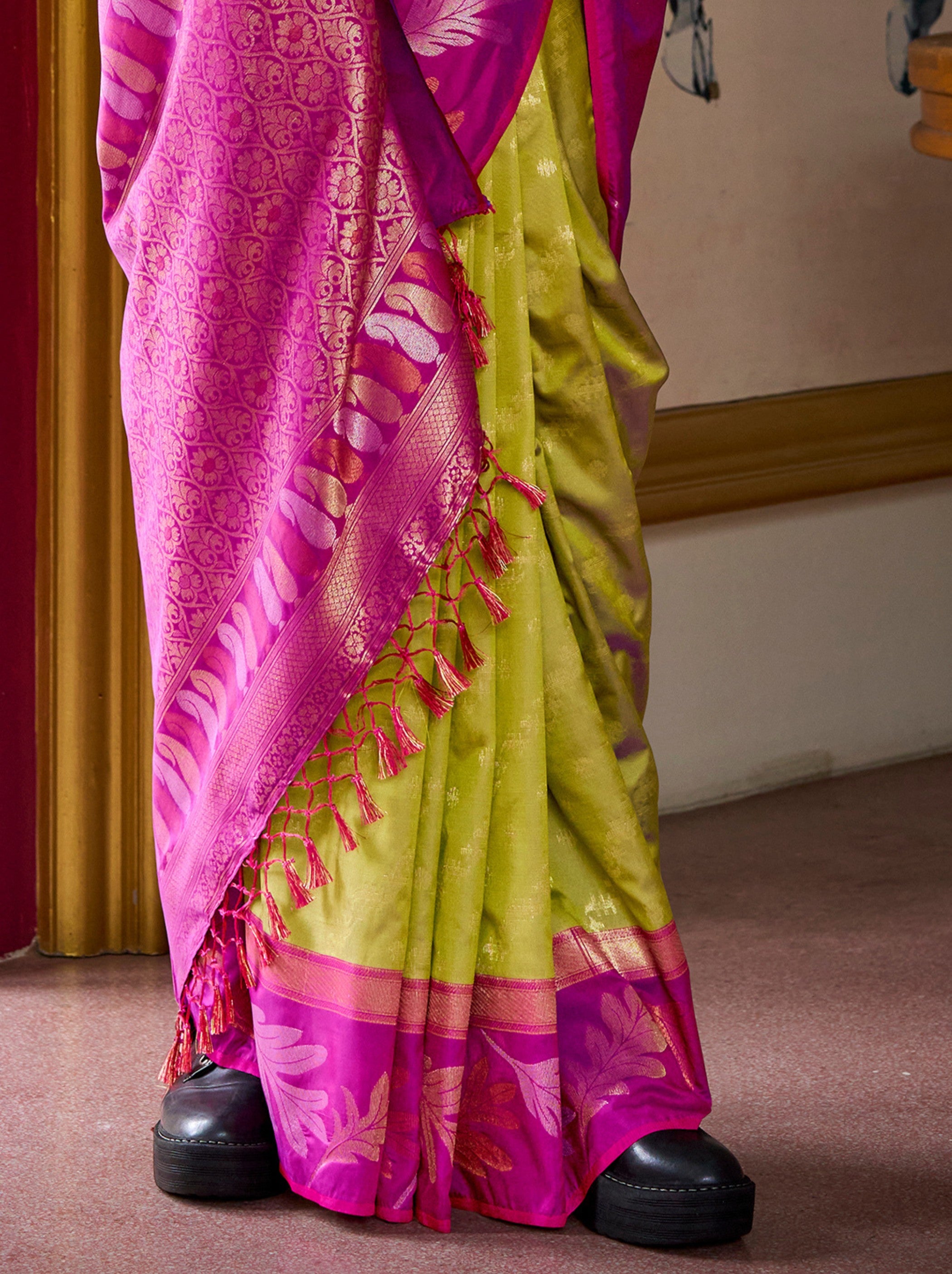 Apple Green Celebration Saree - TrendOye