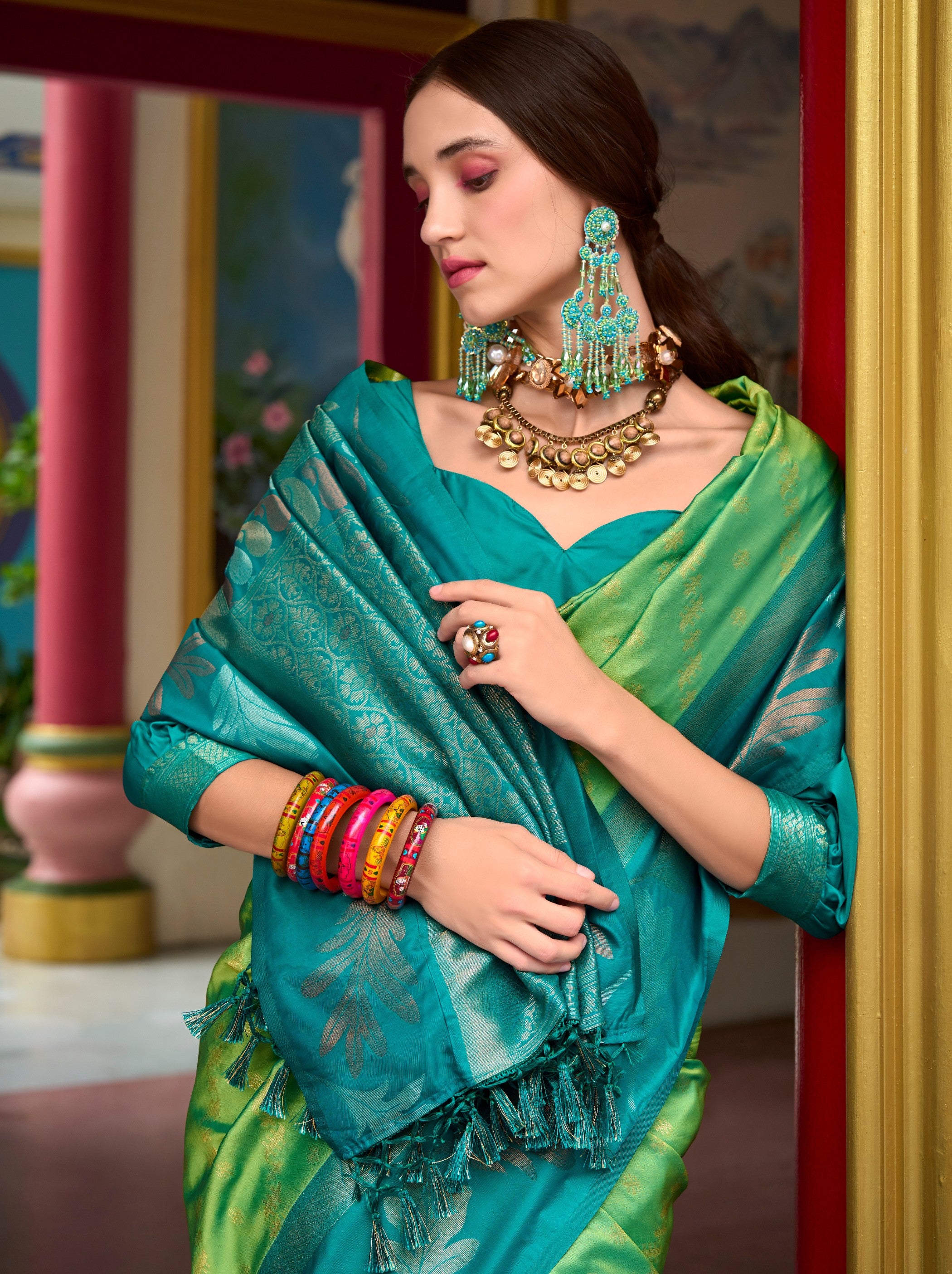 Lawn Green Celebration Saree - TrendOye
