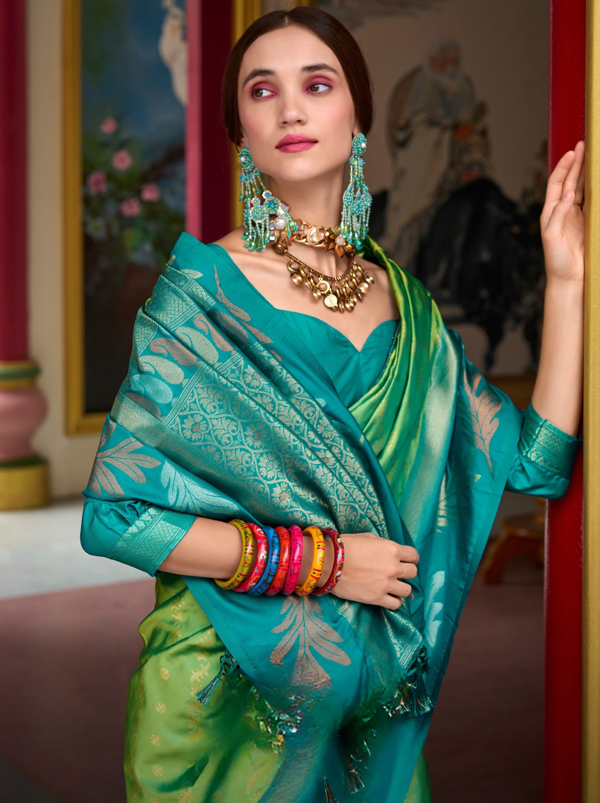 Lawn Green Celebration Saree - TrendOye