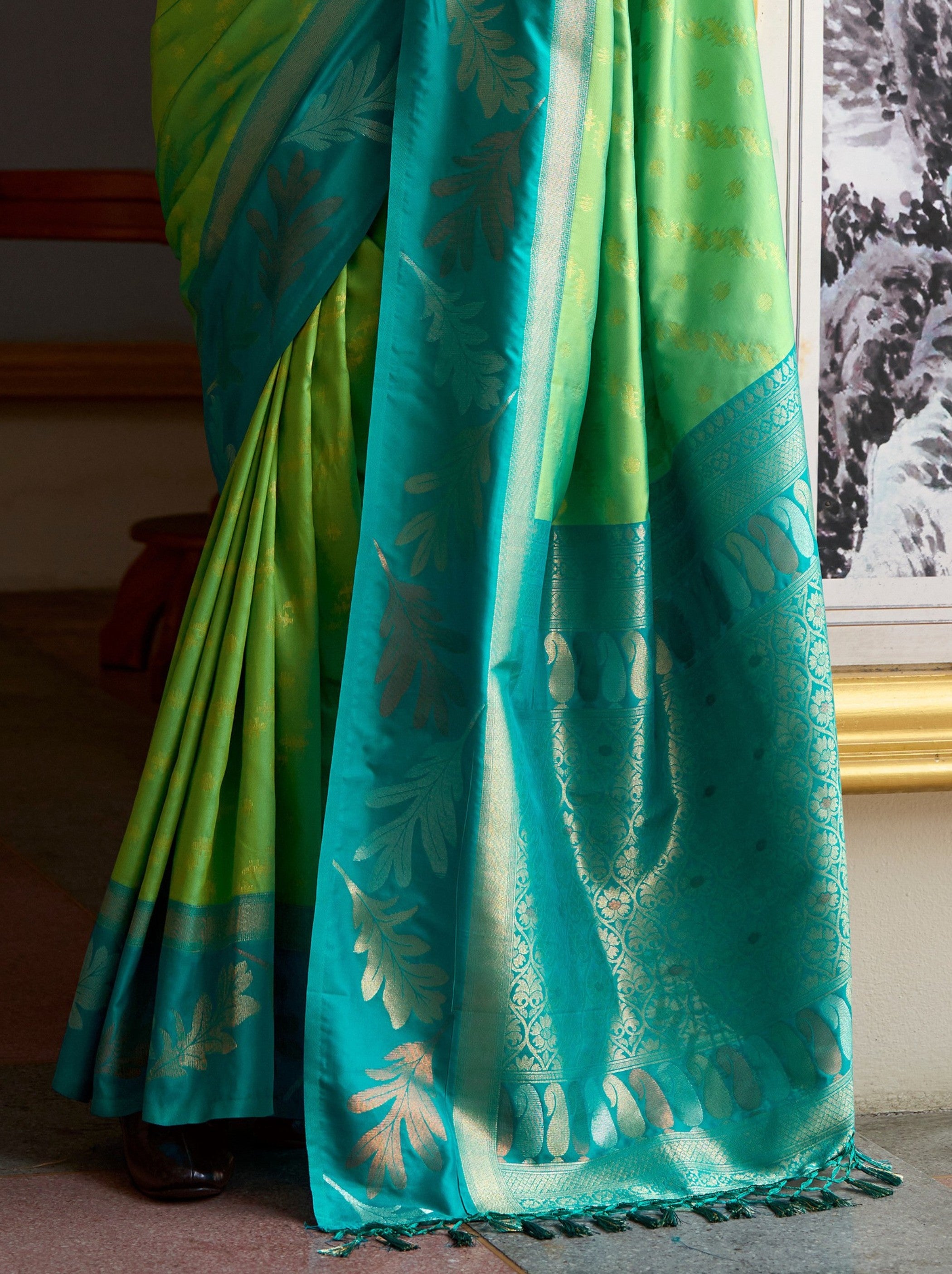 Lawn Green Celebration Saree - TrendOye