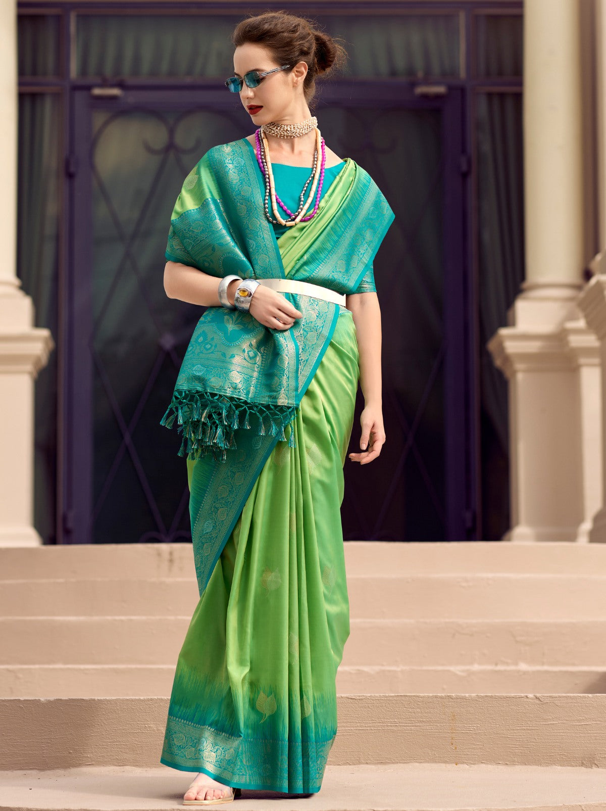 Lime Green Celebration Saree - TrendOye