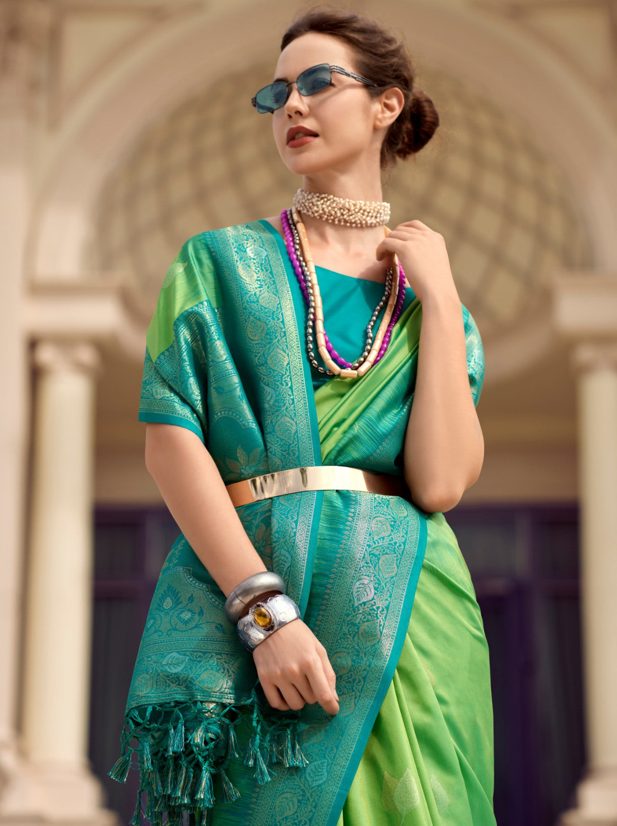Lime Green Celebration Saree - TrendOye