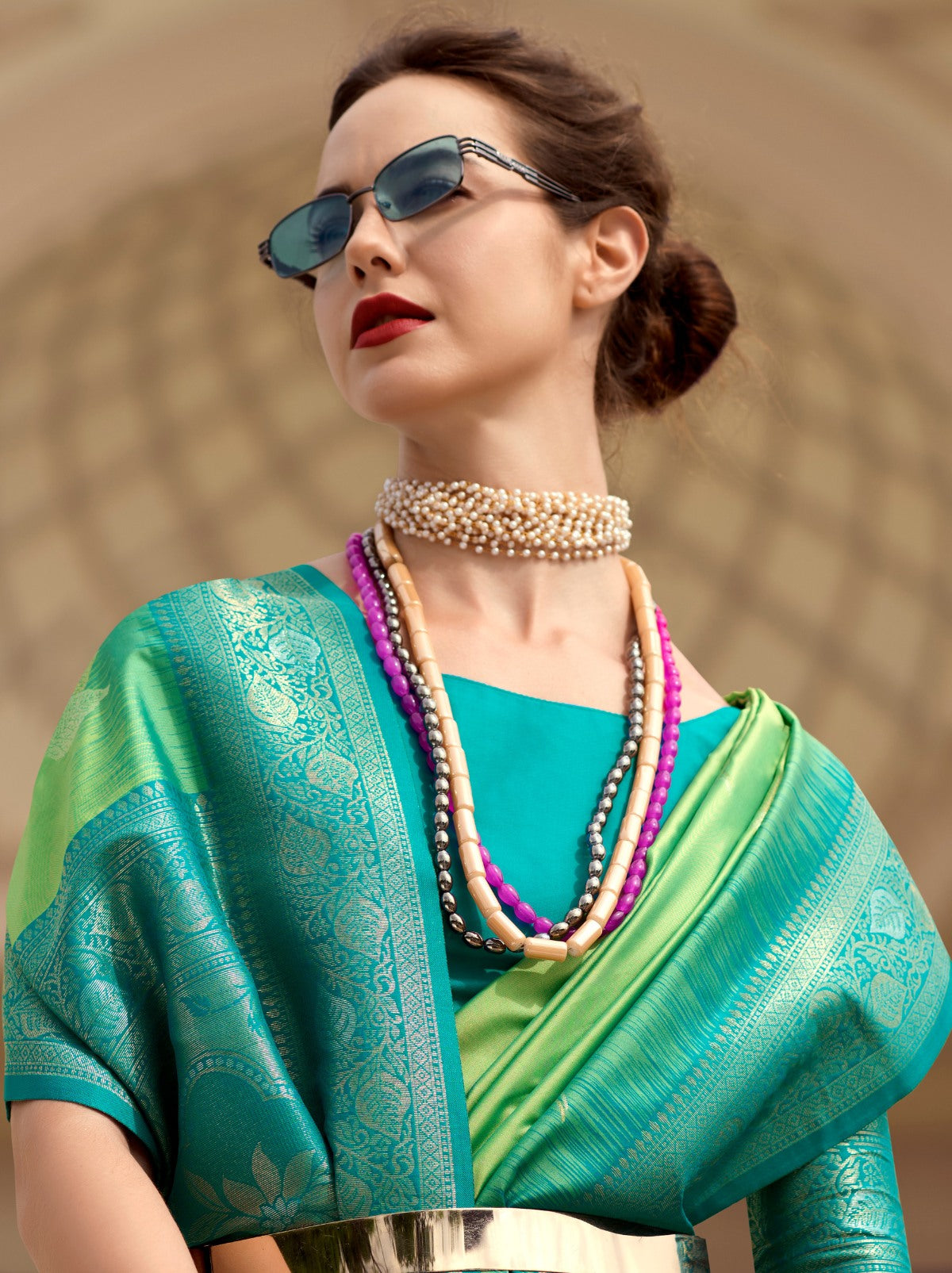 Lime Green Celebration Saree - TrendOye