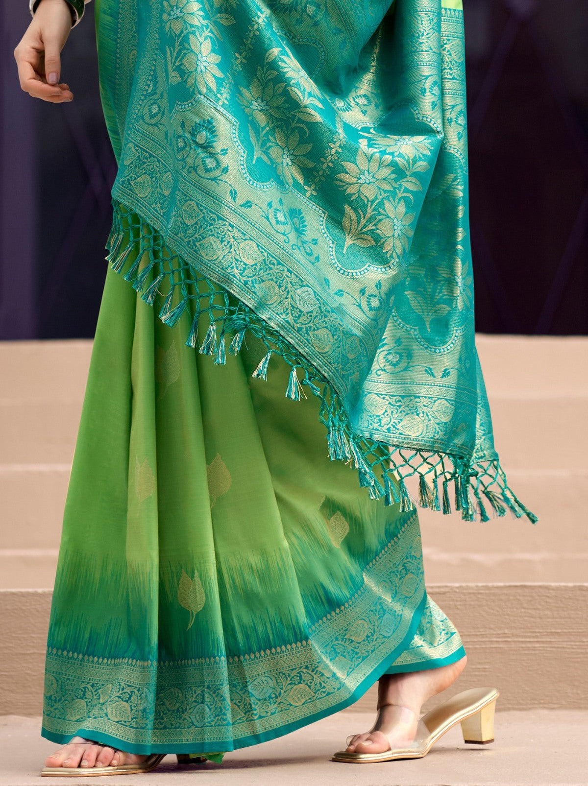 Lime Green Celebration Saree - TrendOye