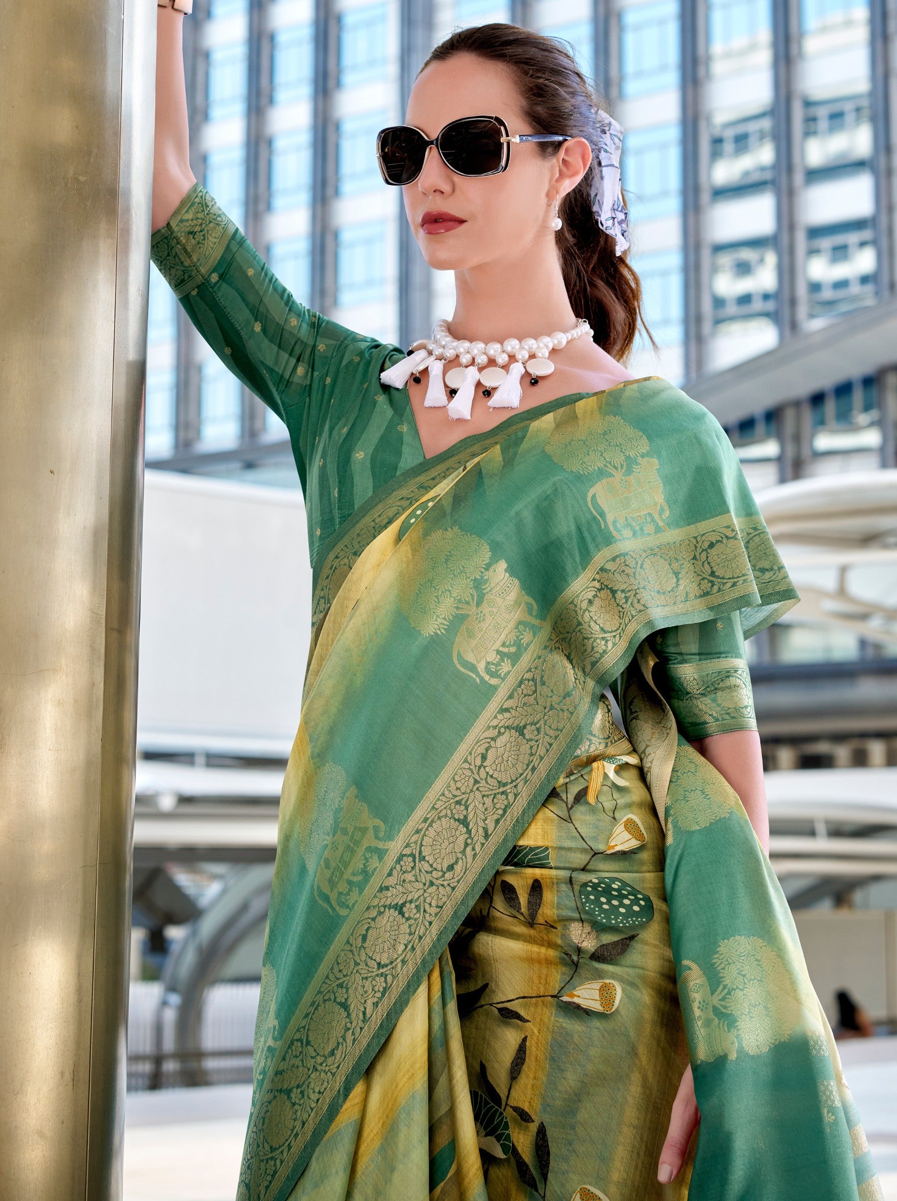 Pear Green Celebration Saree - TrendOye