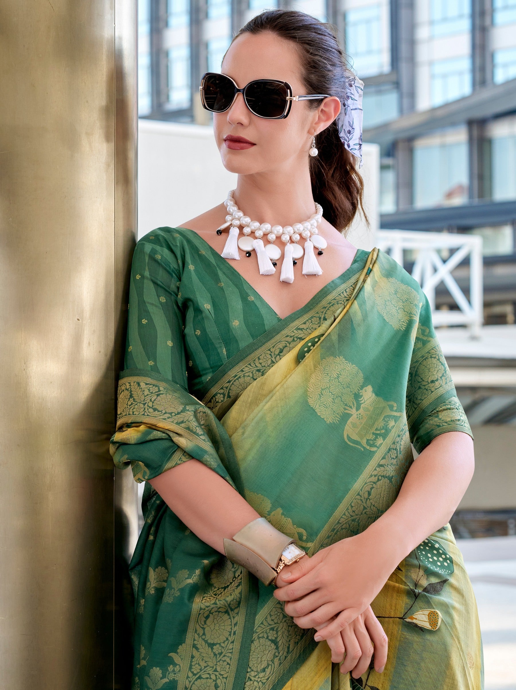 Pear Green Celebration Saree - TrendOye