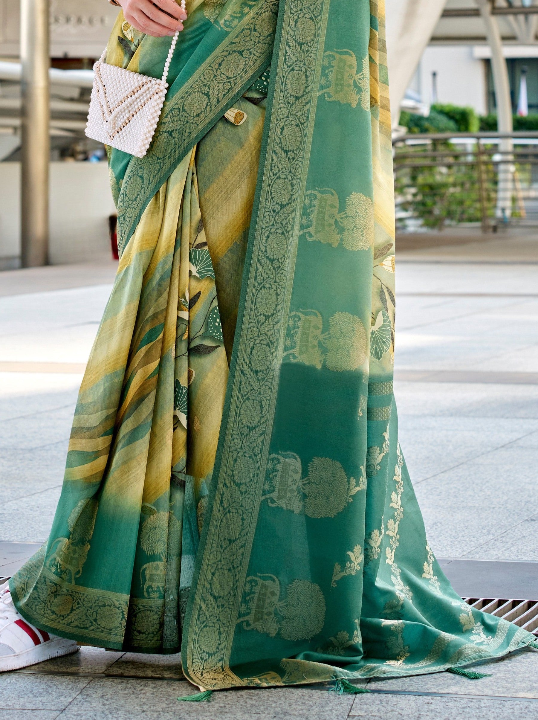 Pear Green Celebration Saree - TrendOye