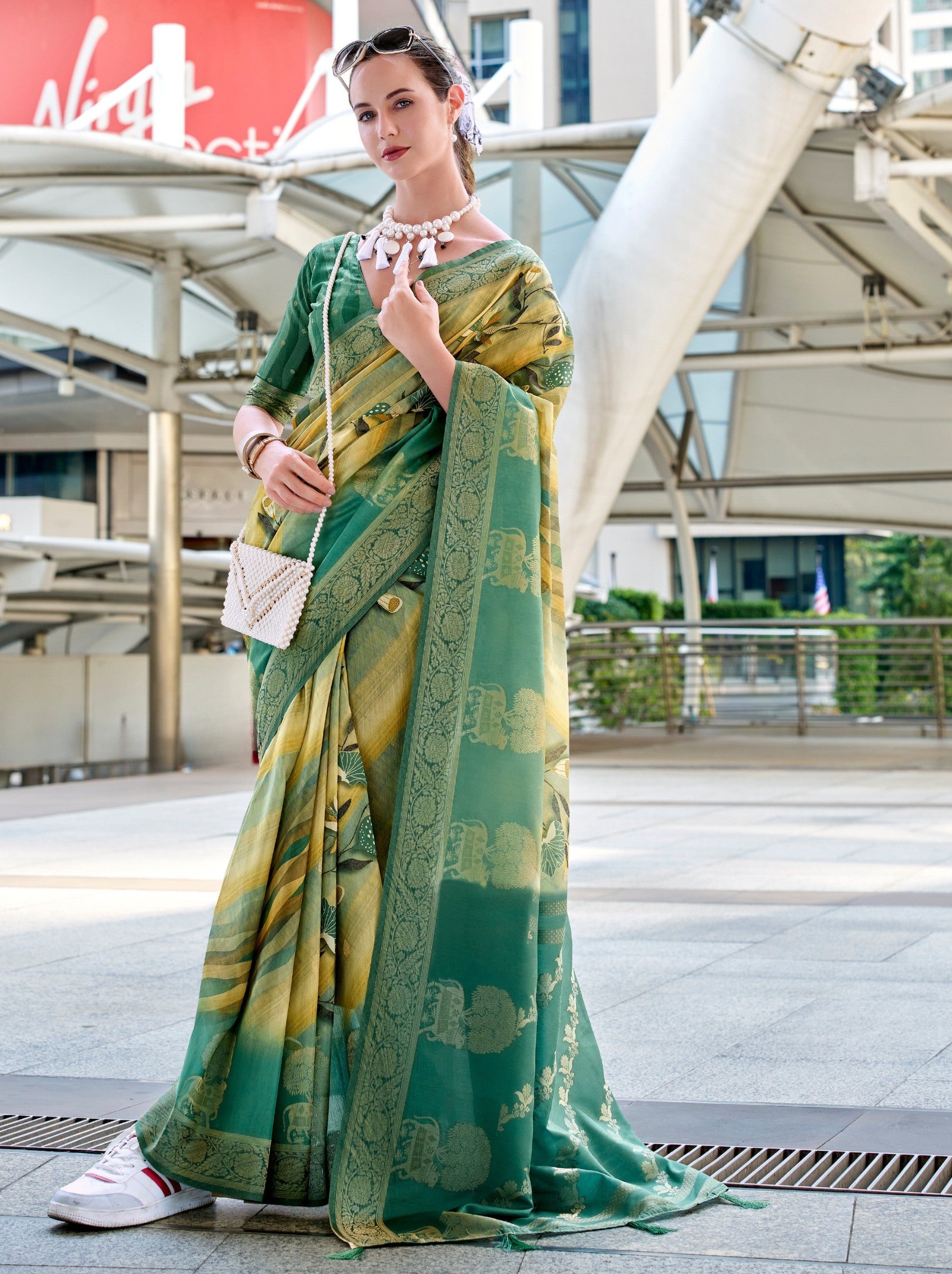 Pear Green Celebration Saree - TrendOye
