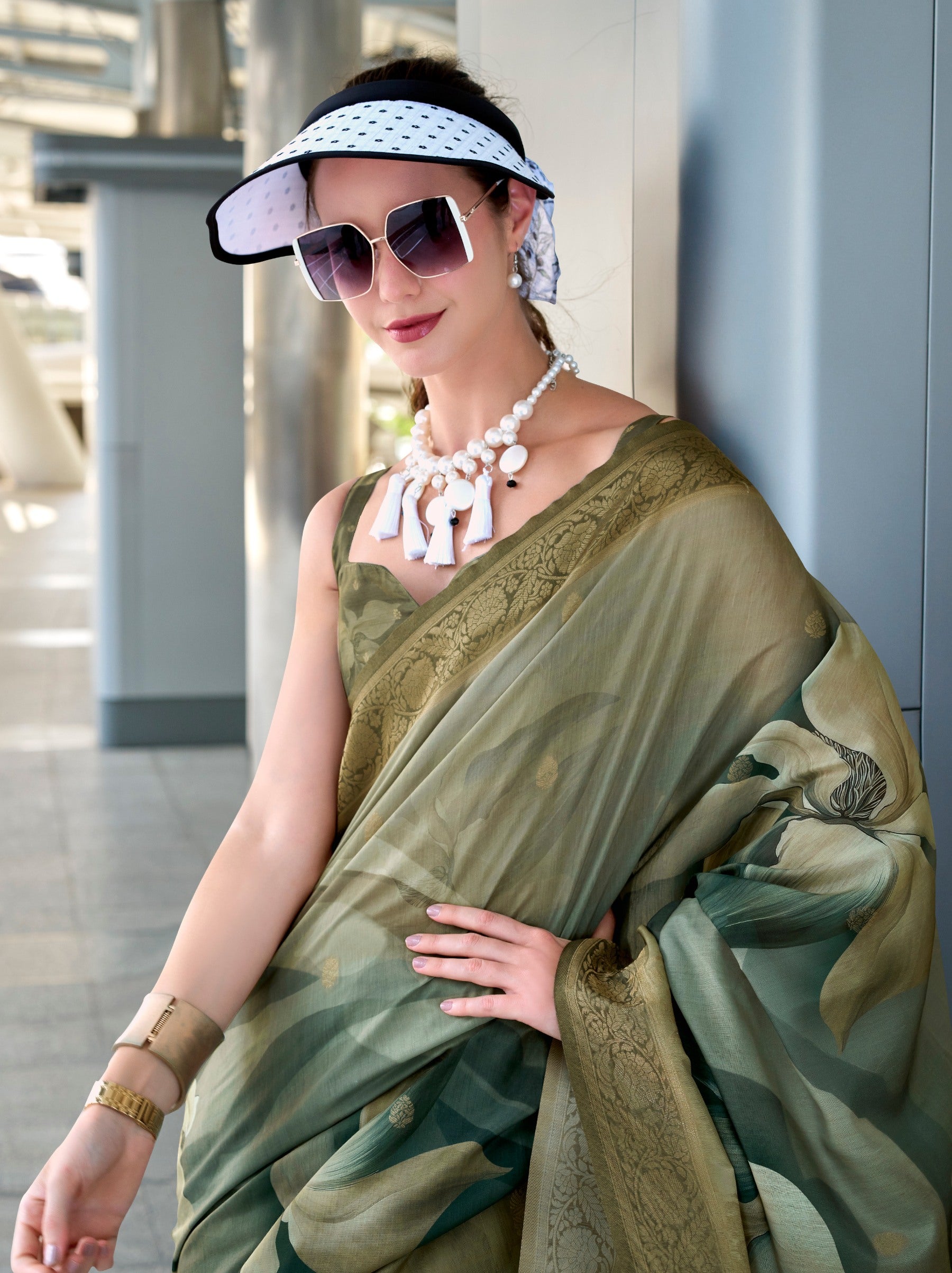 Basil Green Celebration Saree - TrendOye