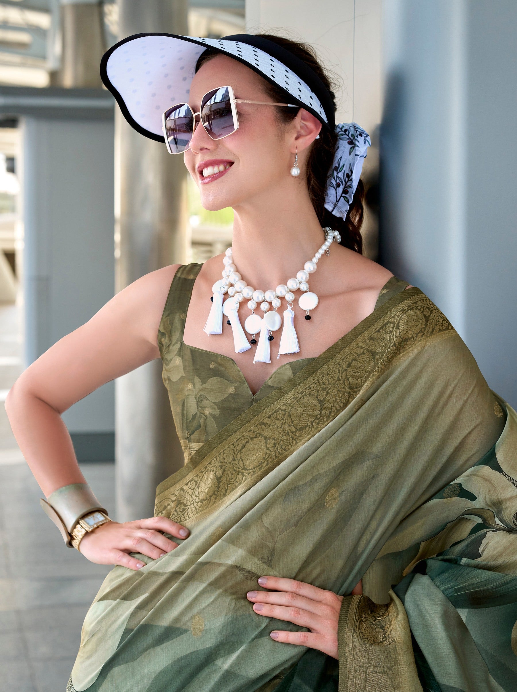 Basil Green Celebration Saree - TrendOye