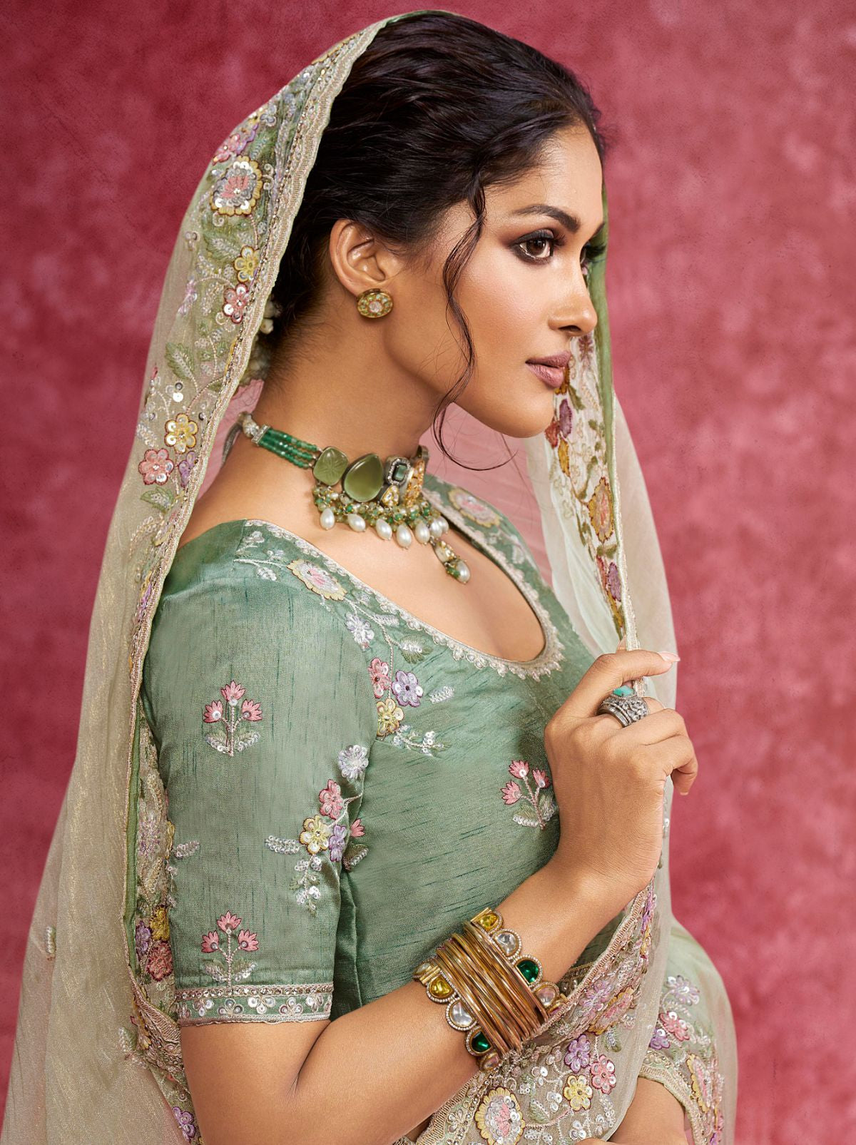 Tea Green Designer Fancy Sequin Saree With Tassels