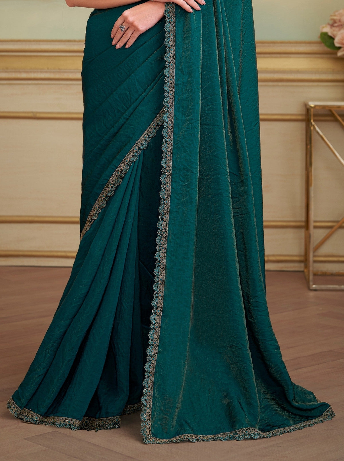 Bottle Green Premium Georgette Silk Saree For Wedding & Parties