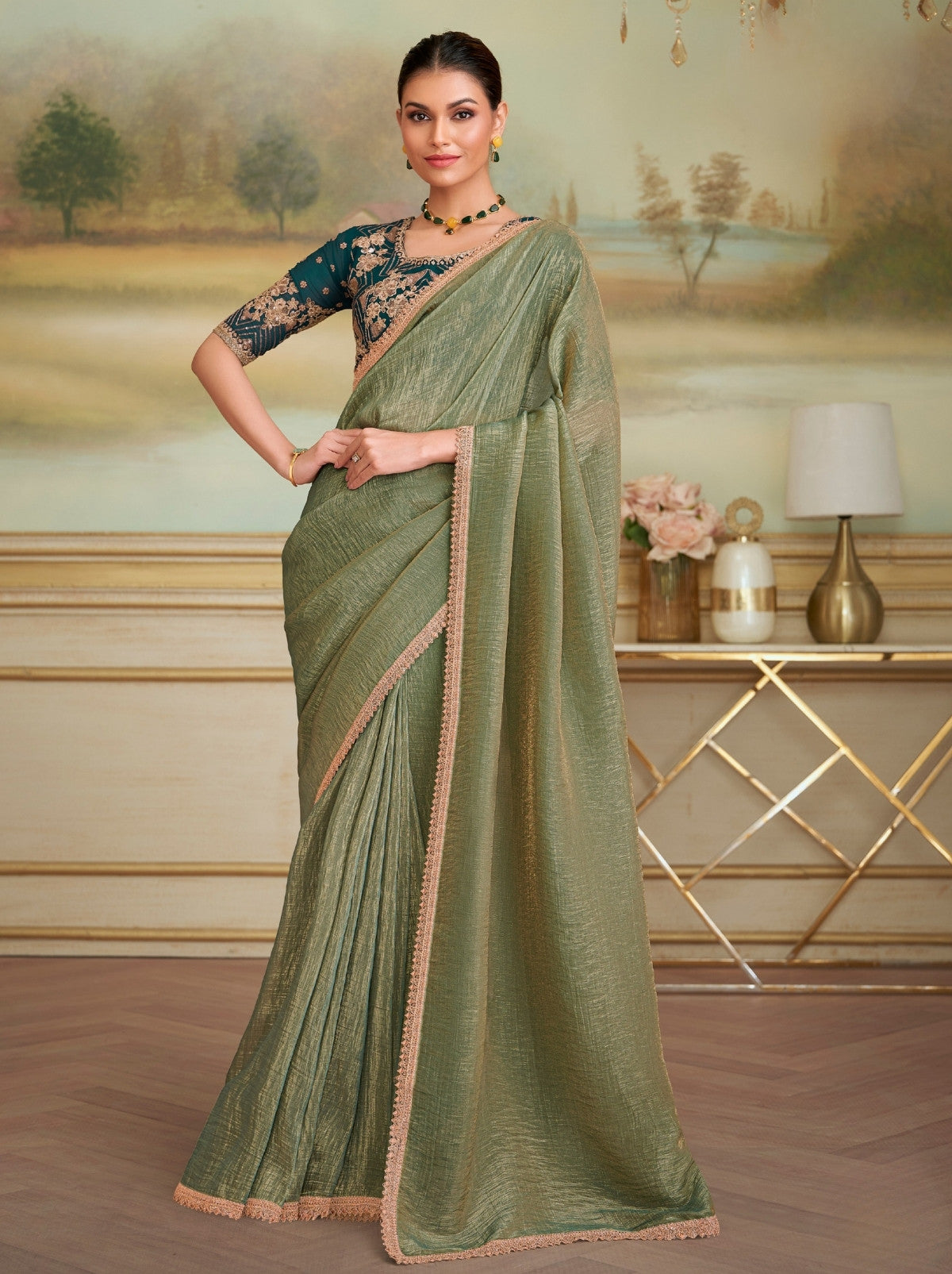 Jade Green Premium Georgette Silk Saree For Wedding & Parties