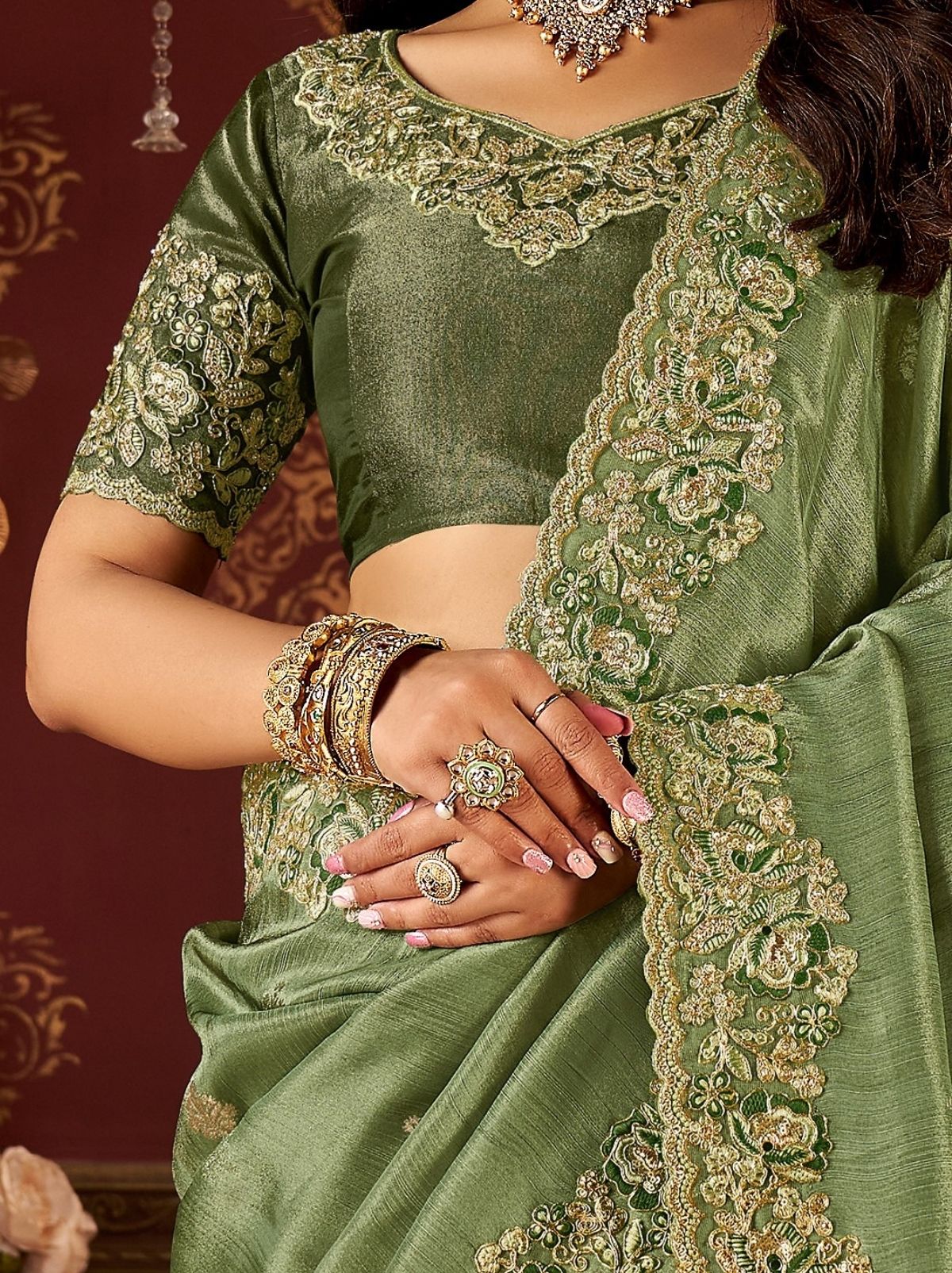 Fern Green Premium Heavy Work Bridal Saree With Rich Border Design