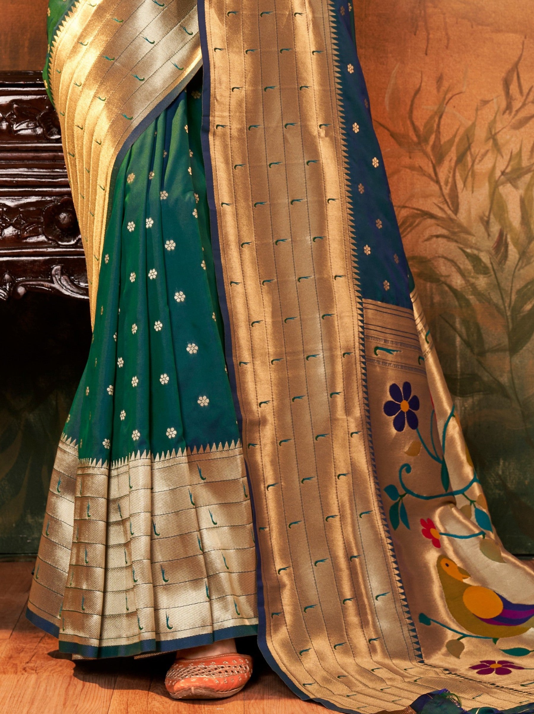 Sacramento Green Gorgeous Paithani Silk Wedding Saree - TrendOye