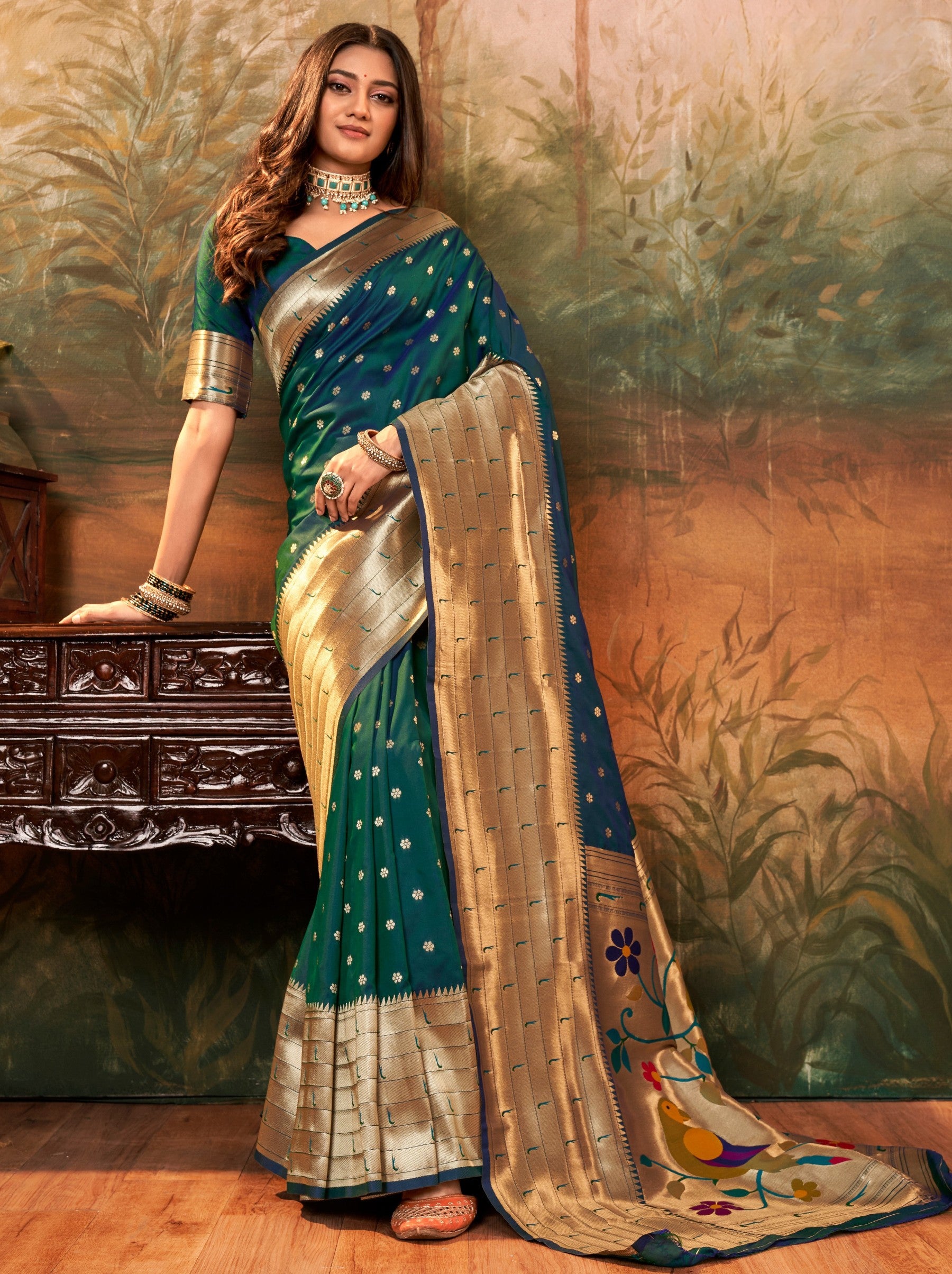 Sacramento Green Gorgeous Paithani Silk Wedding Saree - TrendOye