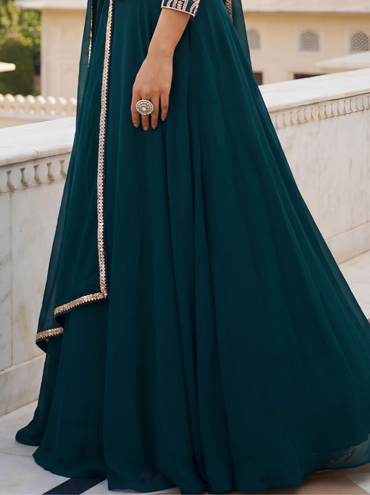 Persian Green Premium Party Lehenga Set With Sequin Work