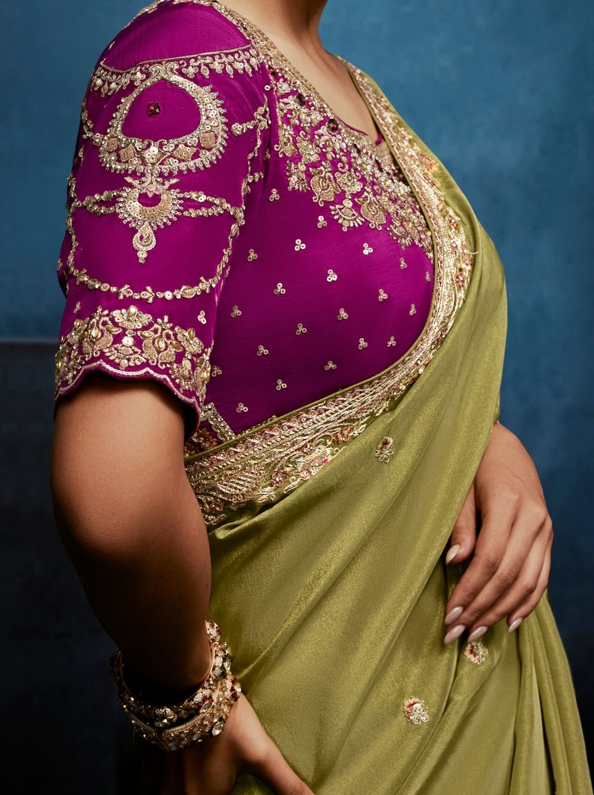 Moss Green Premium Sequin Embellished Designer Saree With Blouse