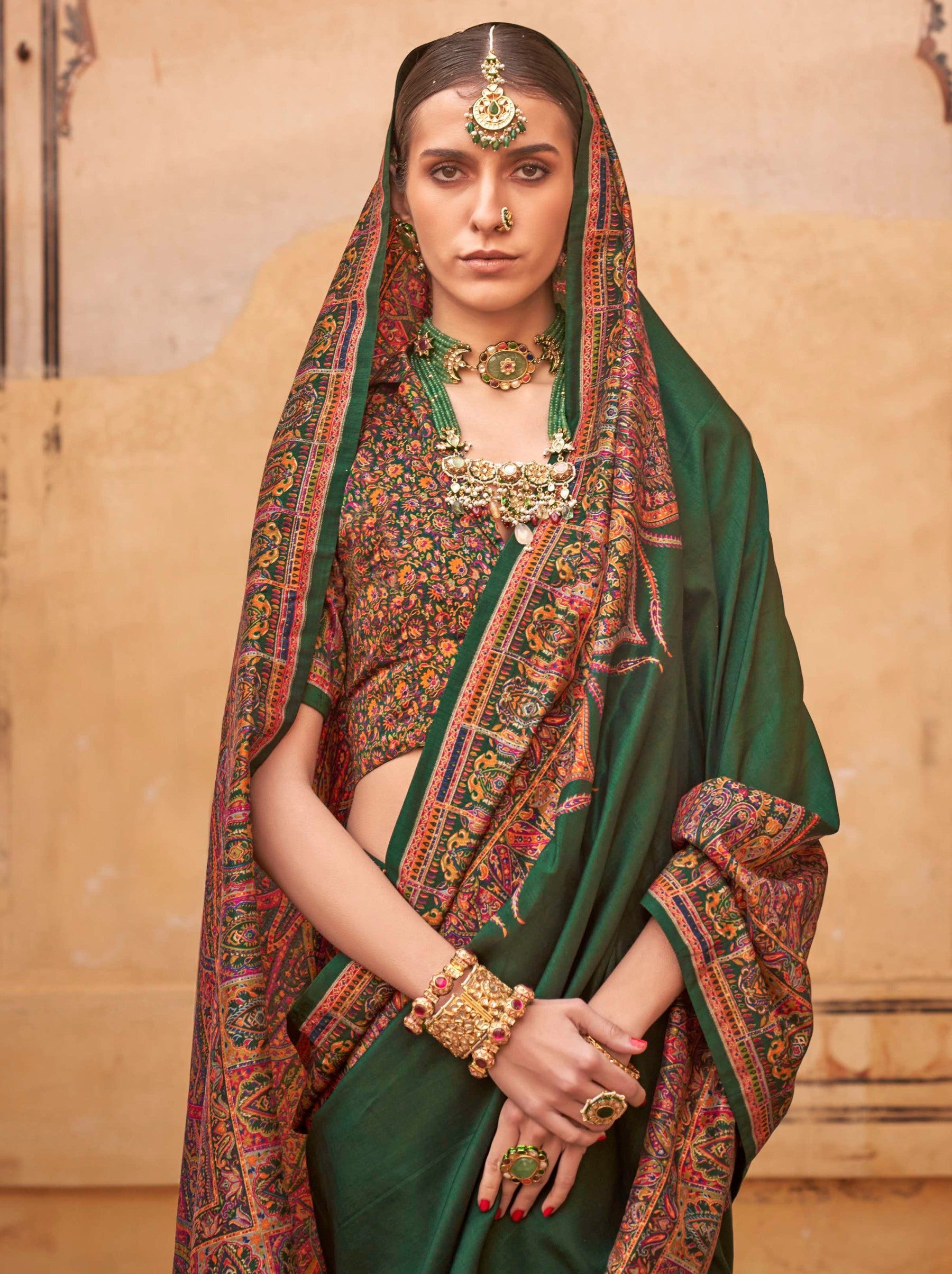 Sacramento Green Silk Celebration Saree - TrendOye