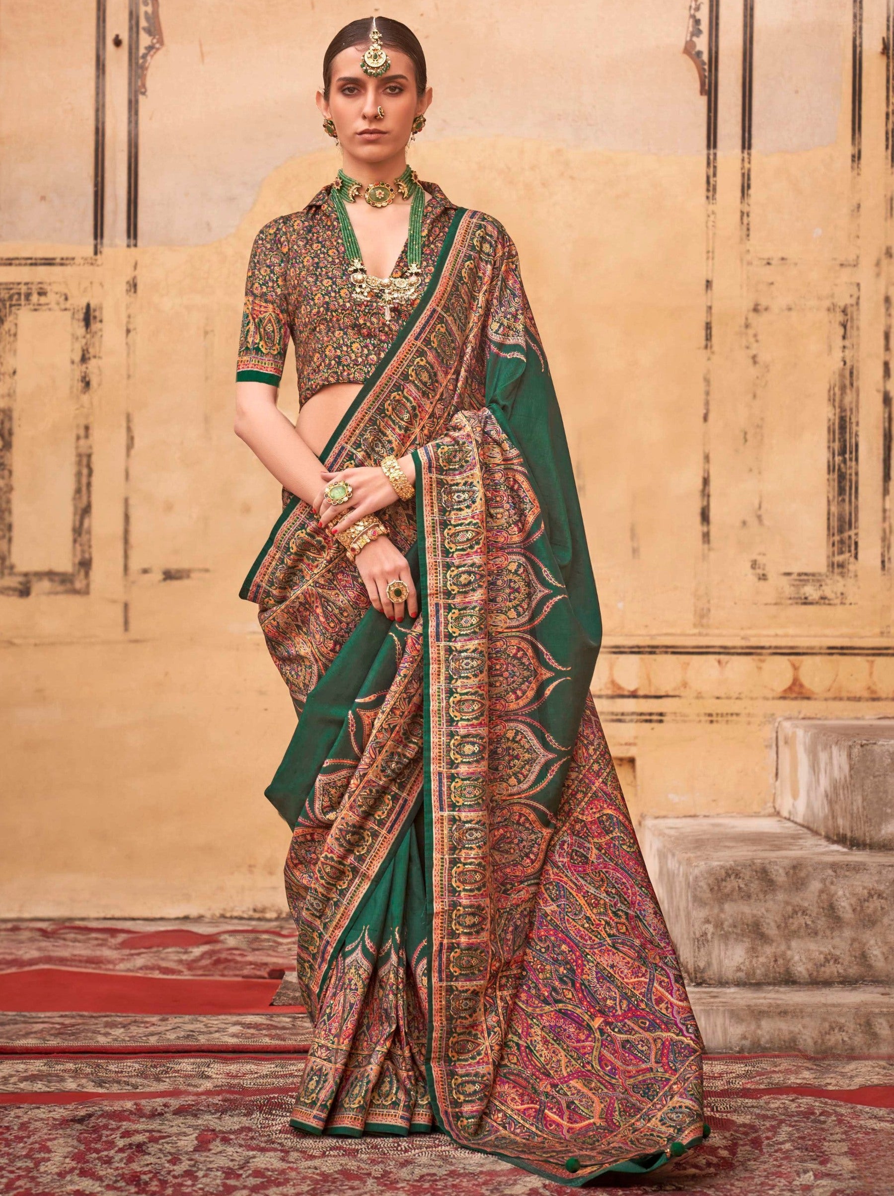 Sacramento Green Silk Celebration Saree - TrendOye