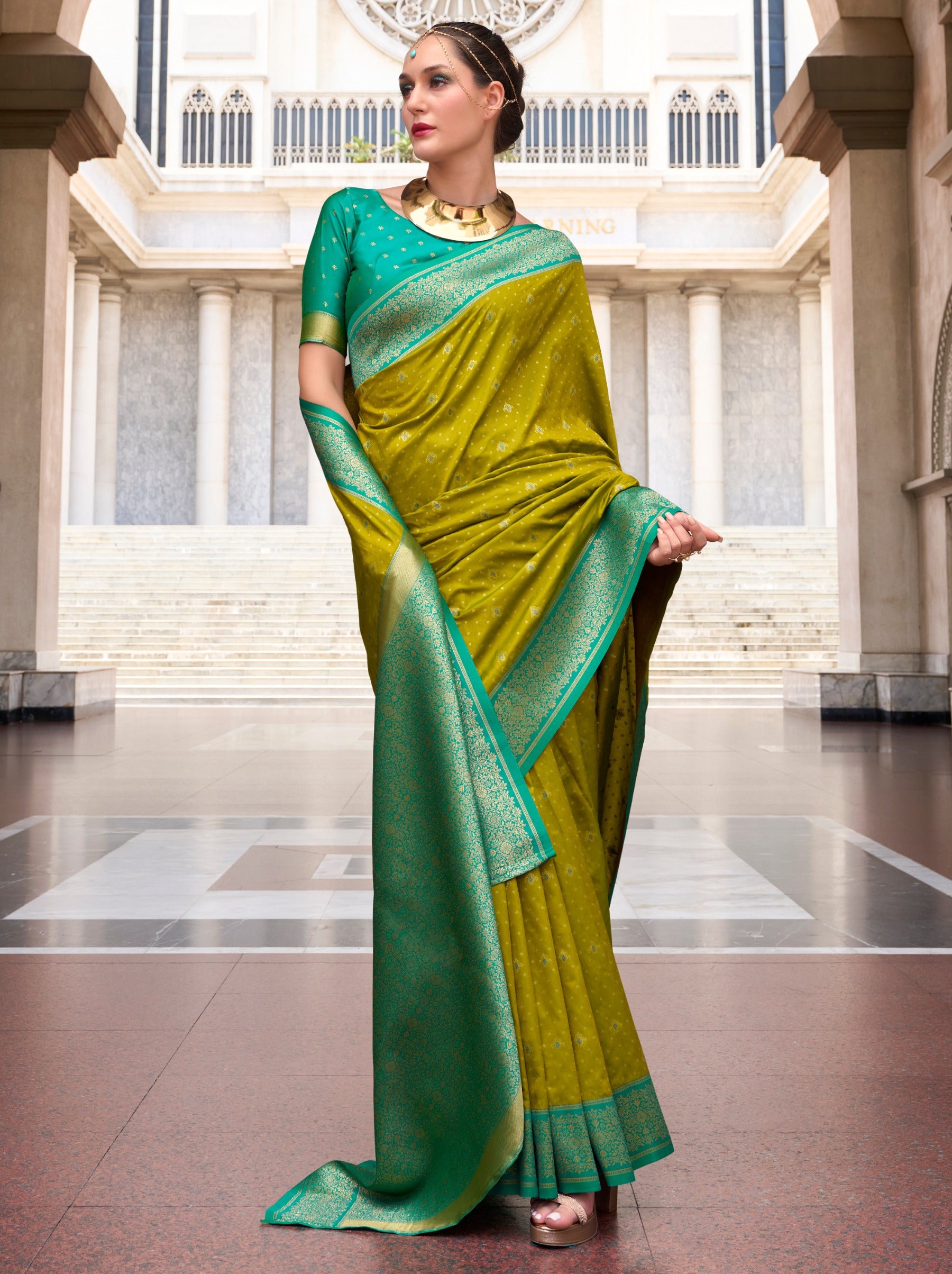 Limerick Green Festive Saree - TrendOye