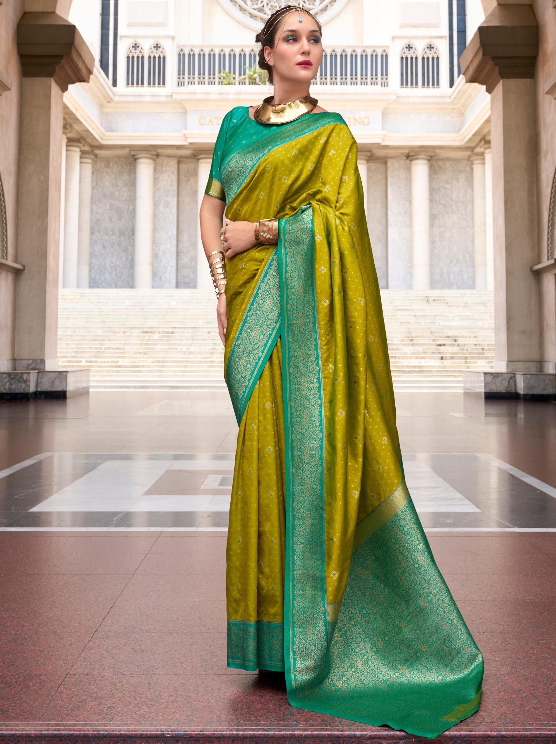 Limerick Green Festive Saree - TrendOye
