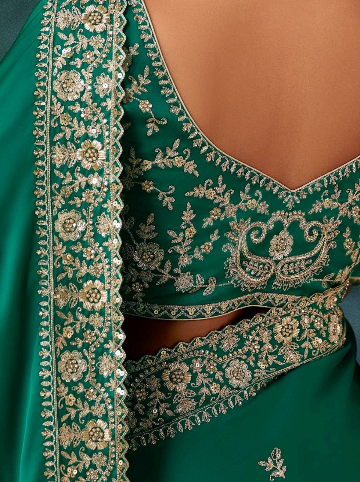Pine Green Premium Soft Satin Silk Saree With Sequin Work
