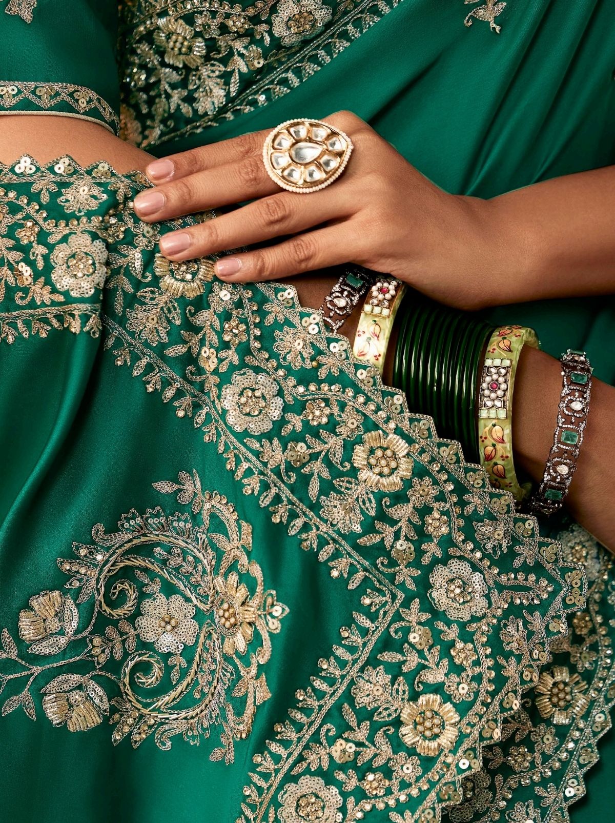 Pine Green Premium Soft Satin Silk Saree With Sequin Work