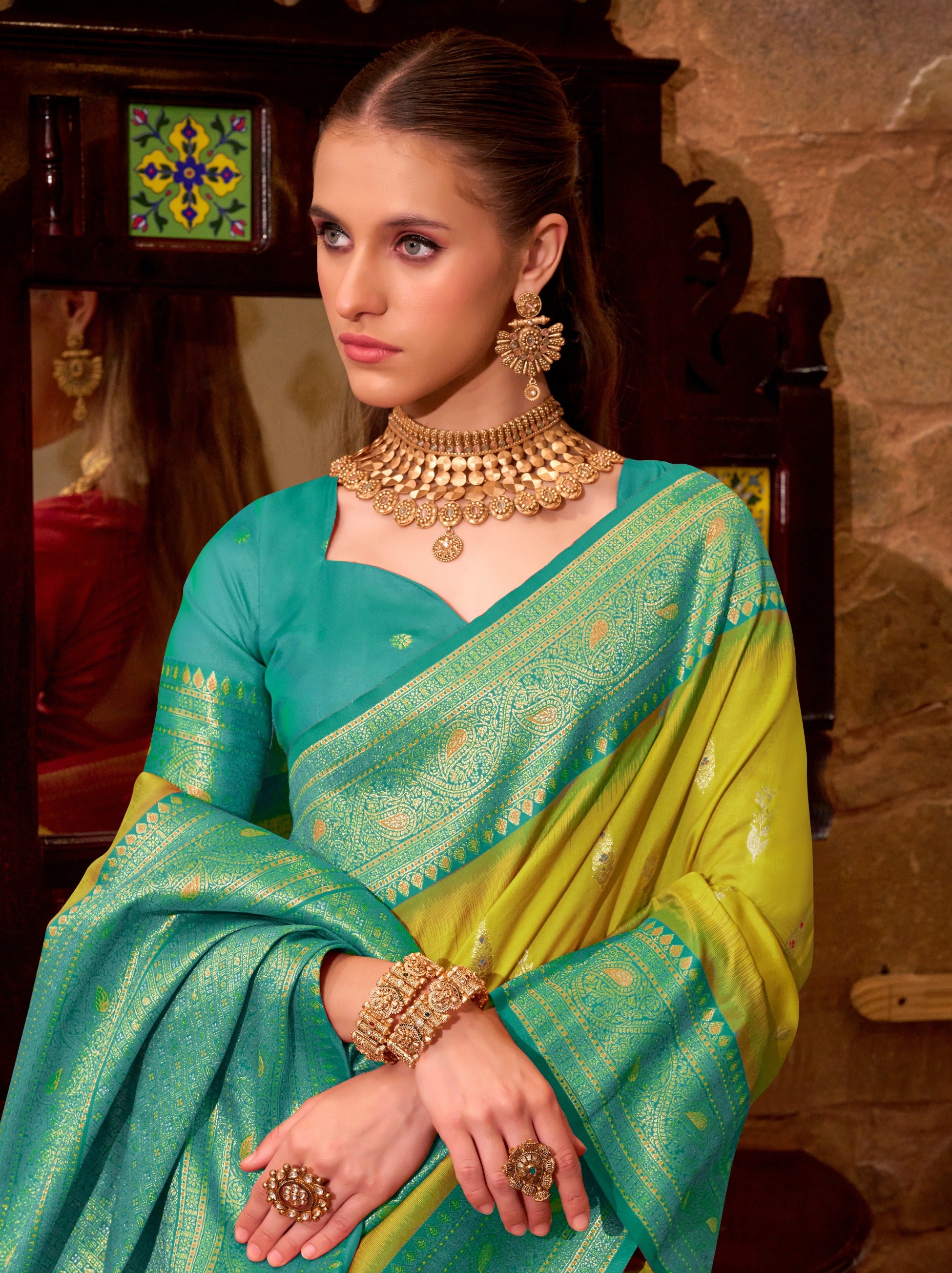 Pear Green Premium Festive Silk Saree With Unstitched Blouse