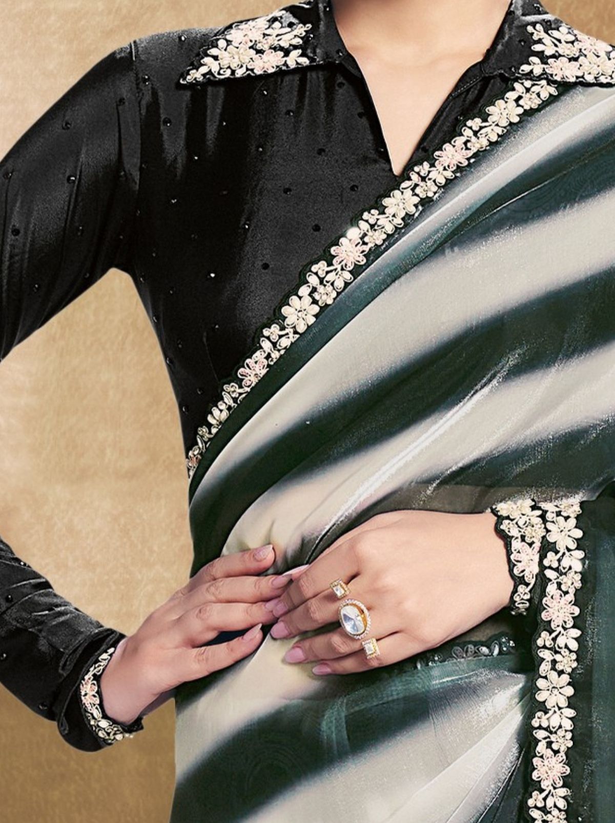 Dark Green Premium Two Tone Satin Silk Saree WIth Blouse Piece - TrendOye