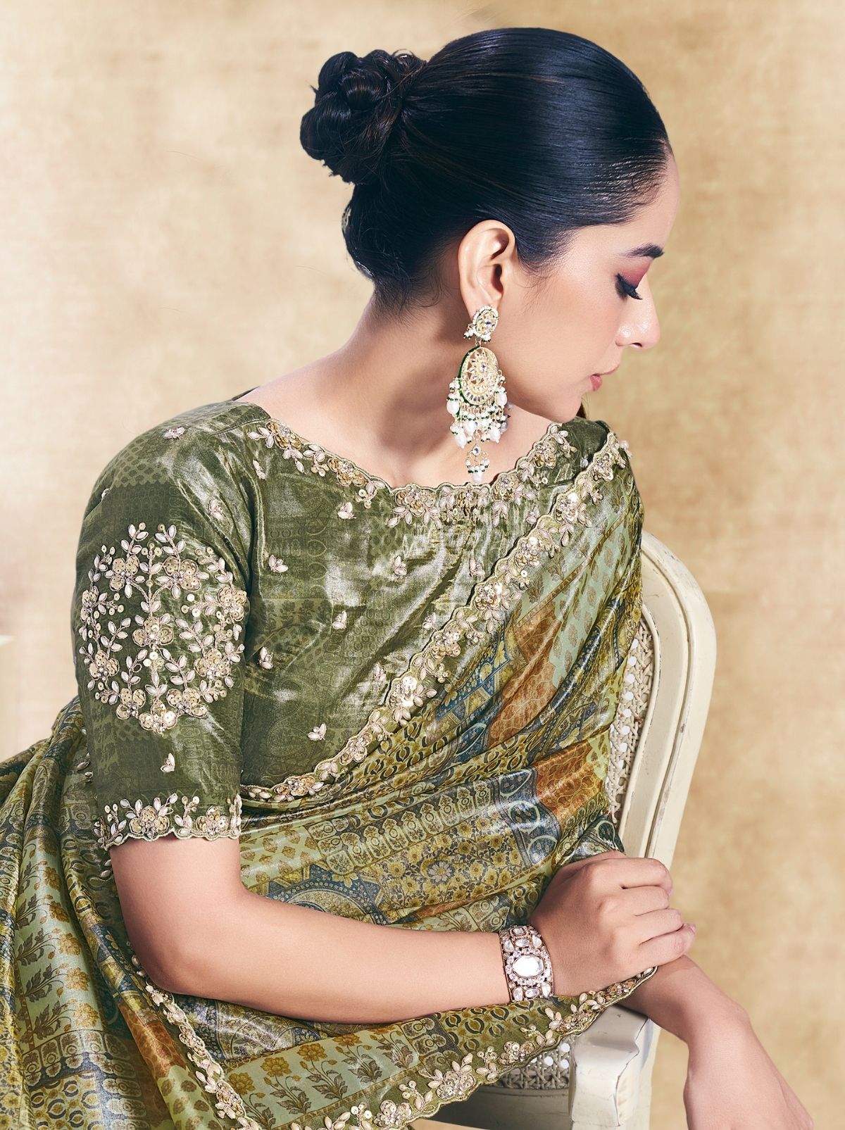 Moss Green Premium Two Tone Paper Silk Saree WIth Blouse Piece - TrendOye