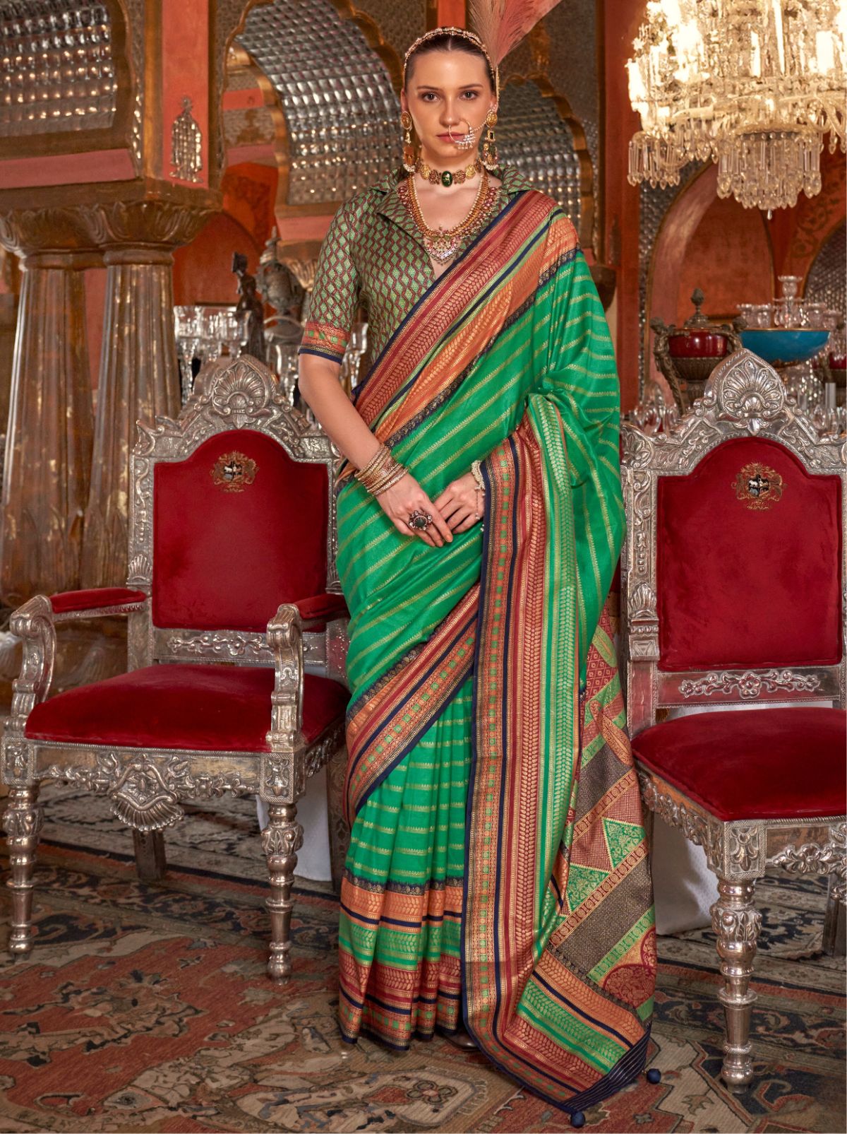 Sea Green Wedding Party Designer Saree - TrendOye