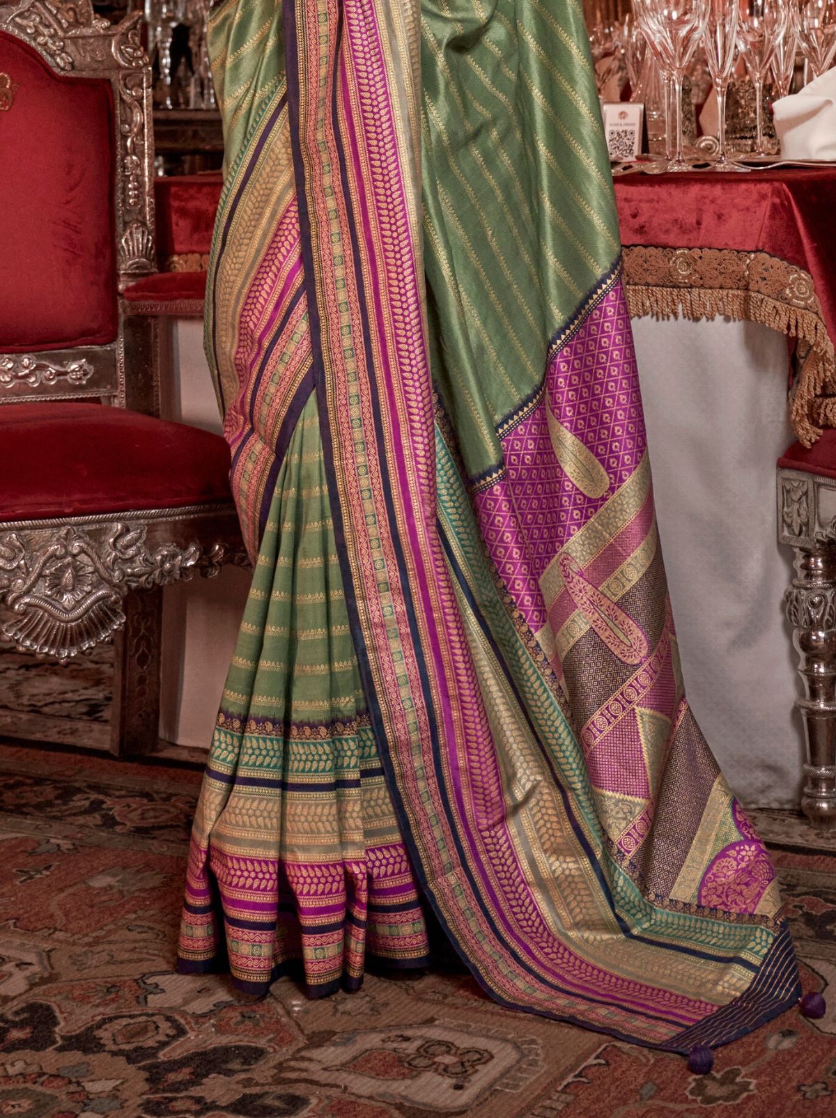 Fern Green Wedding Party Designer Saree - TrendOye