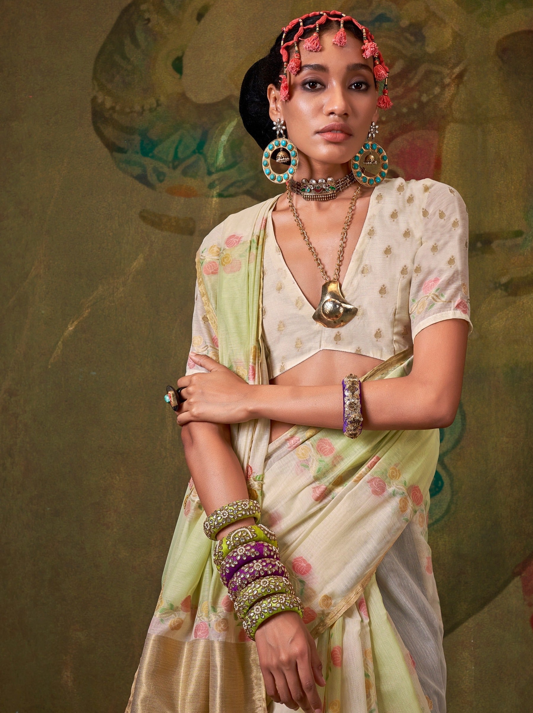 Light Green Pure Weaving Fancy Fabric Party Saree - TrendOye
