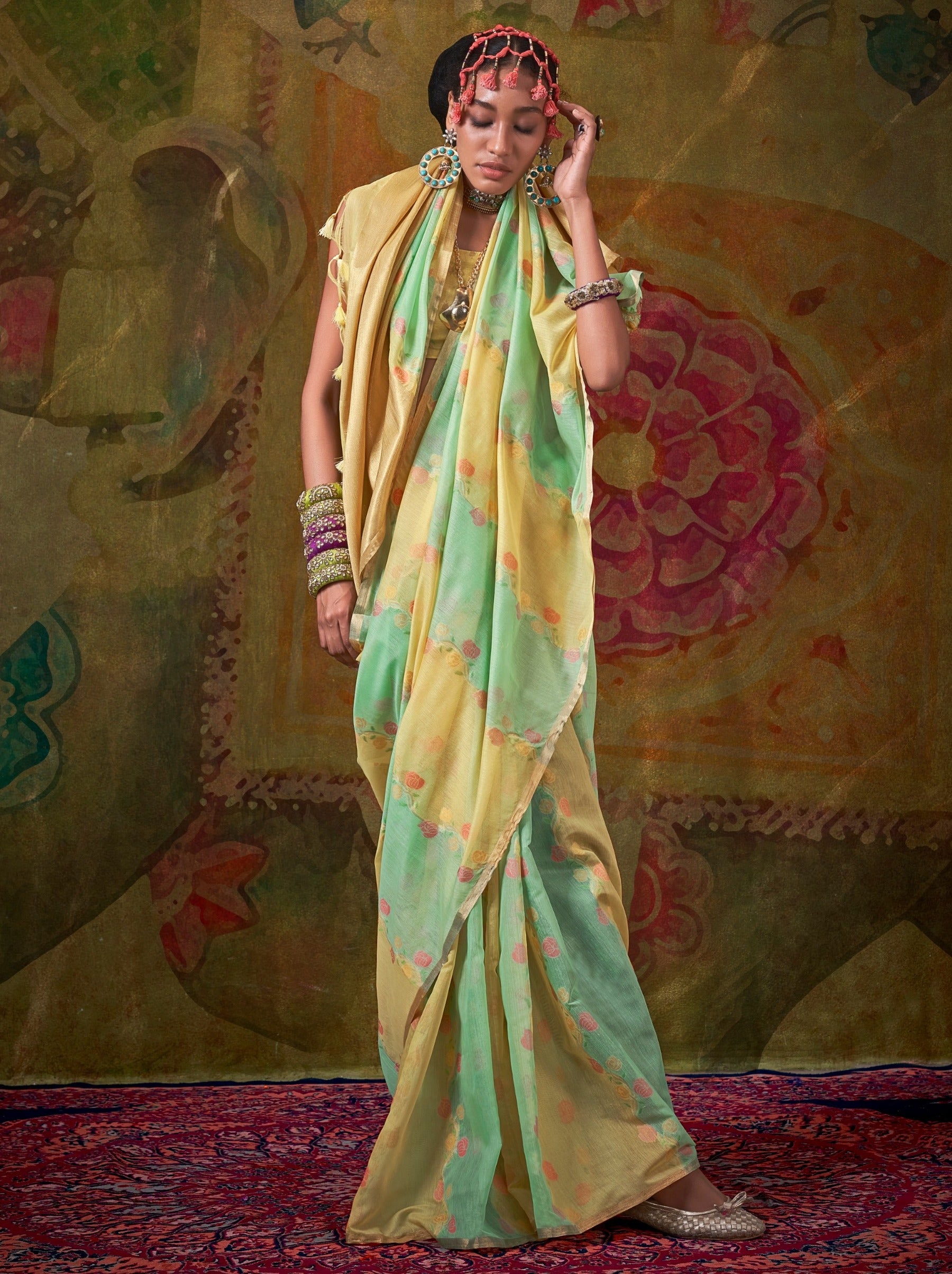 Mint Green Pure Weaving Fancy Fabric Party Saree - TrendOye
