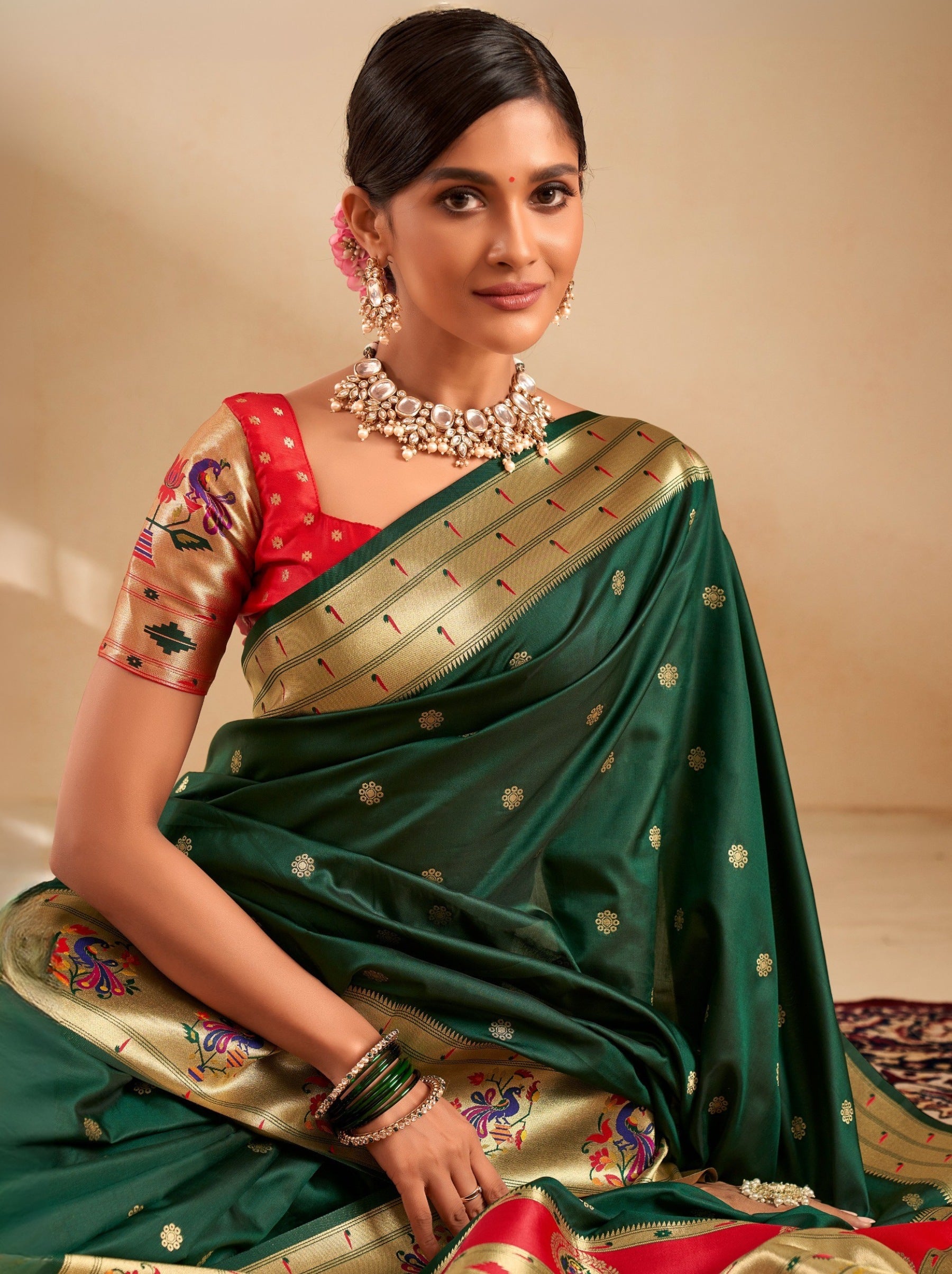 Sacramento Green Paithani Festive Saree - TrendOye
