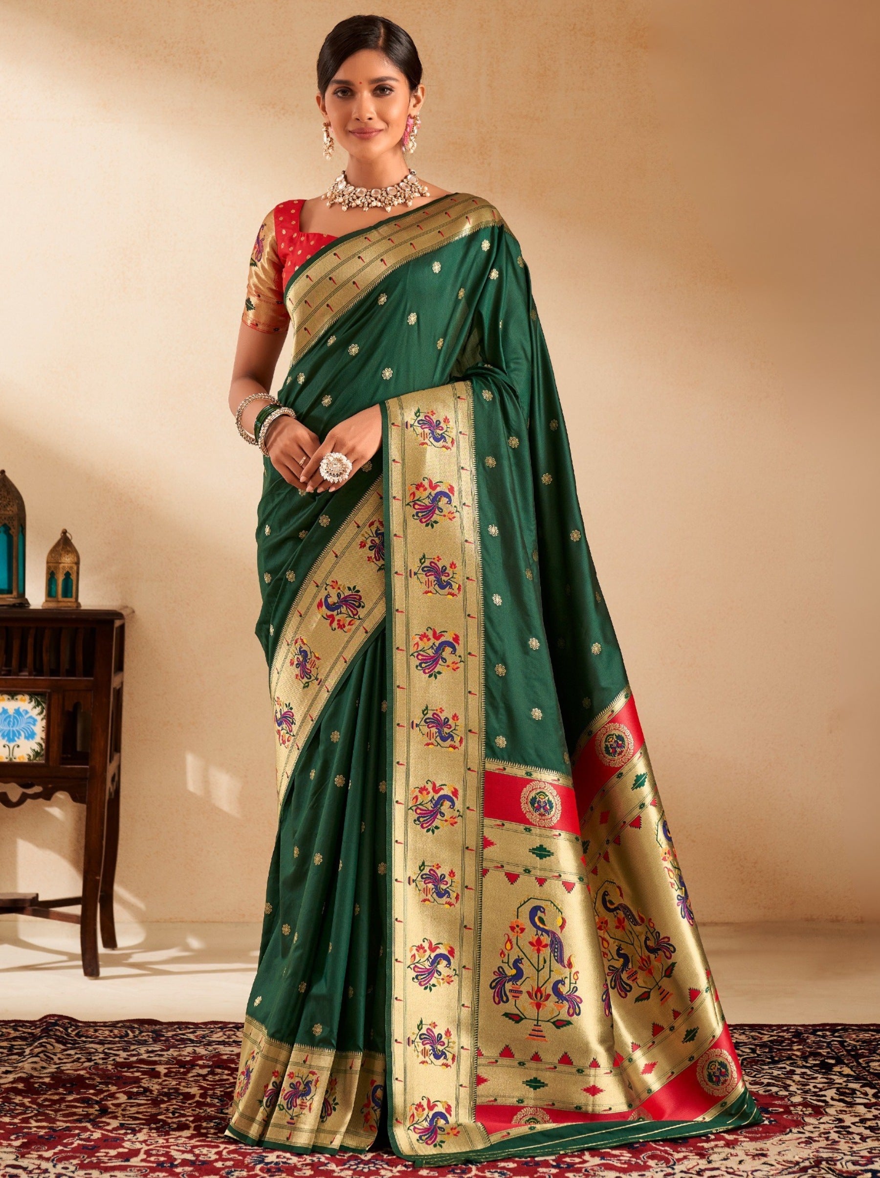 Sacramento Green Paithani Festive Saree - TrendOye
