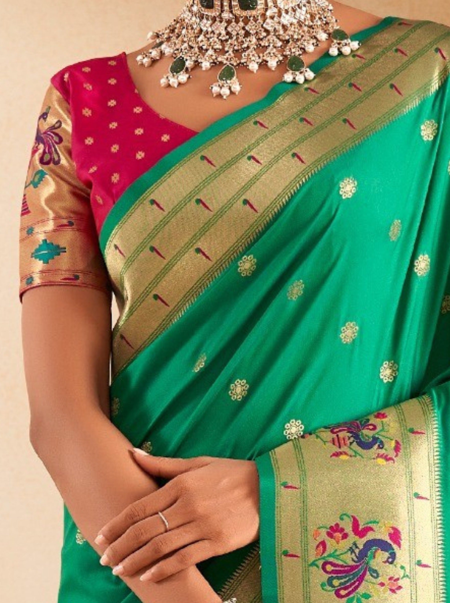 Persian Green Paithani Festive Saree - TrendOye