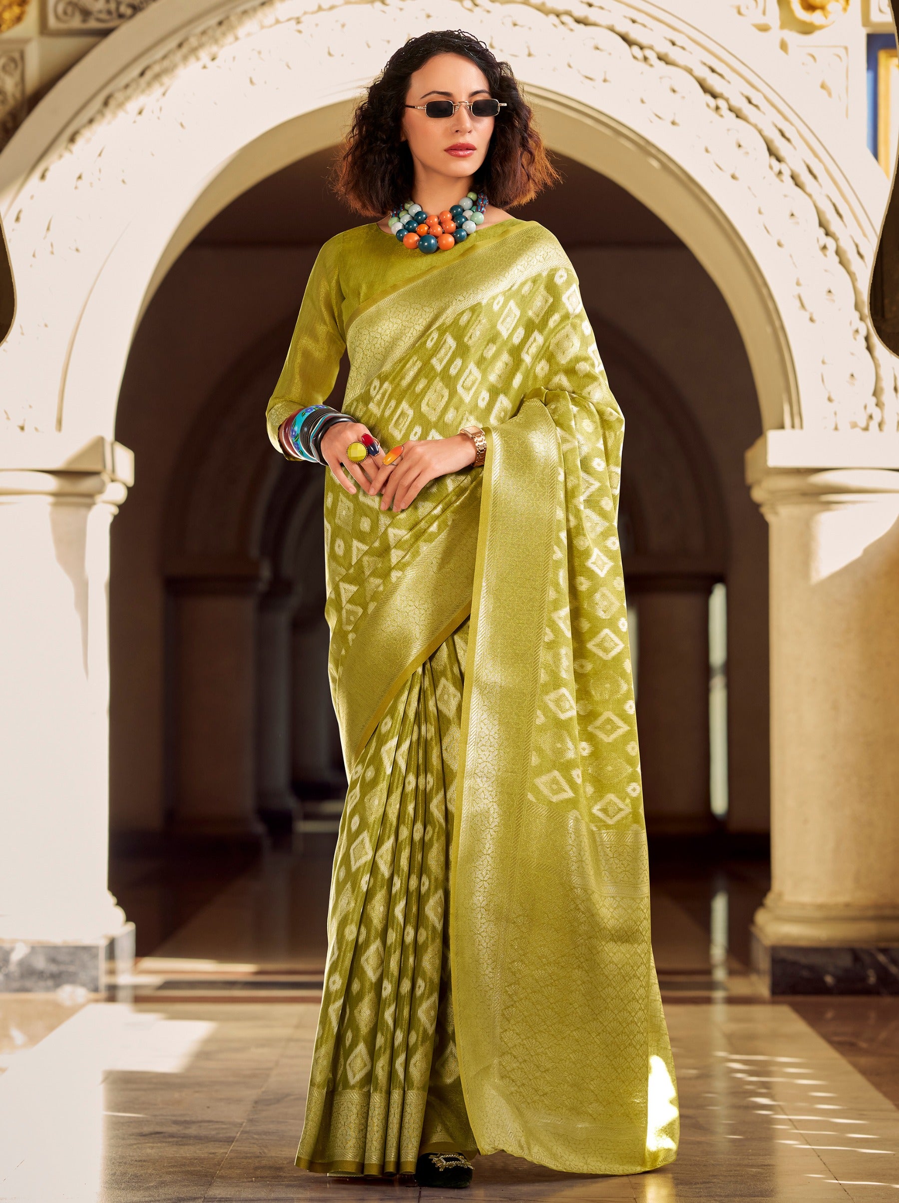 Apple Green Premium Tissue Silk Festive Saree - TrendOye