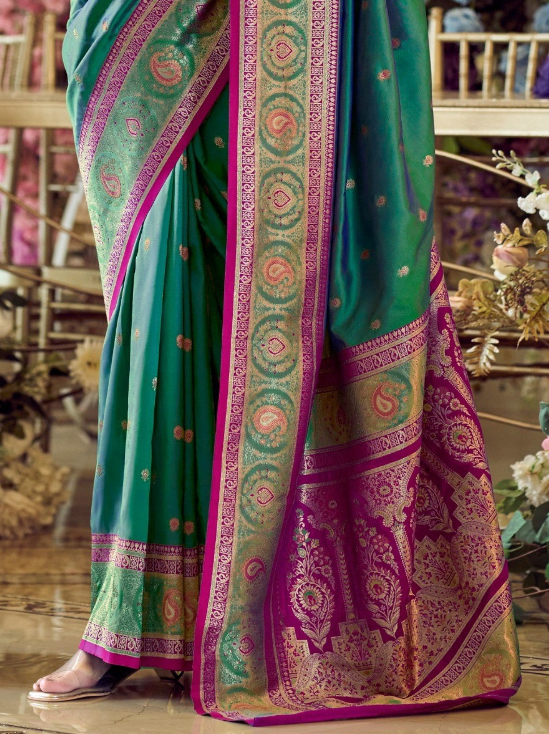 Emerald Green Festive Saree - TrendOye