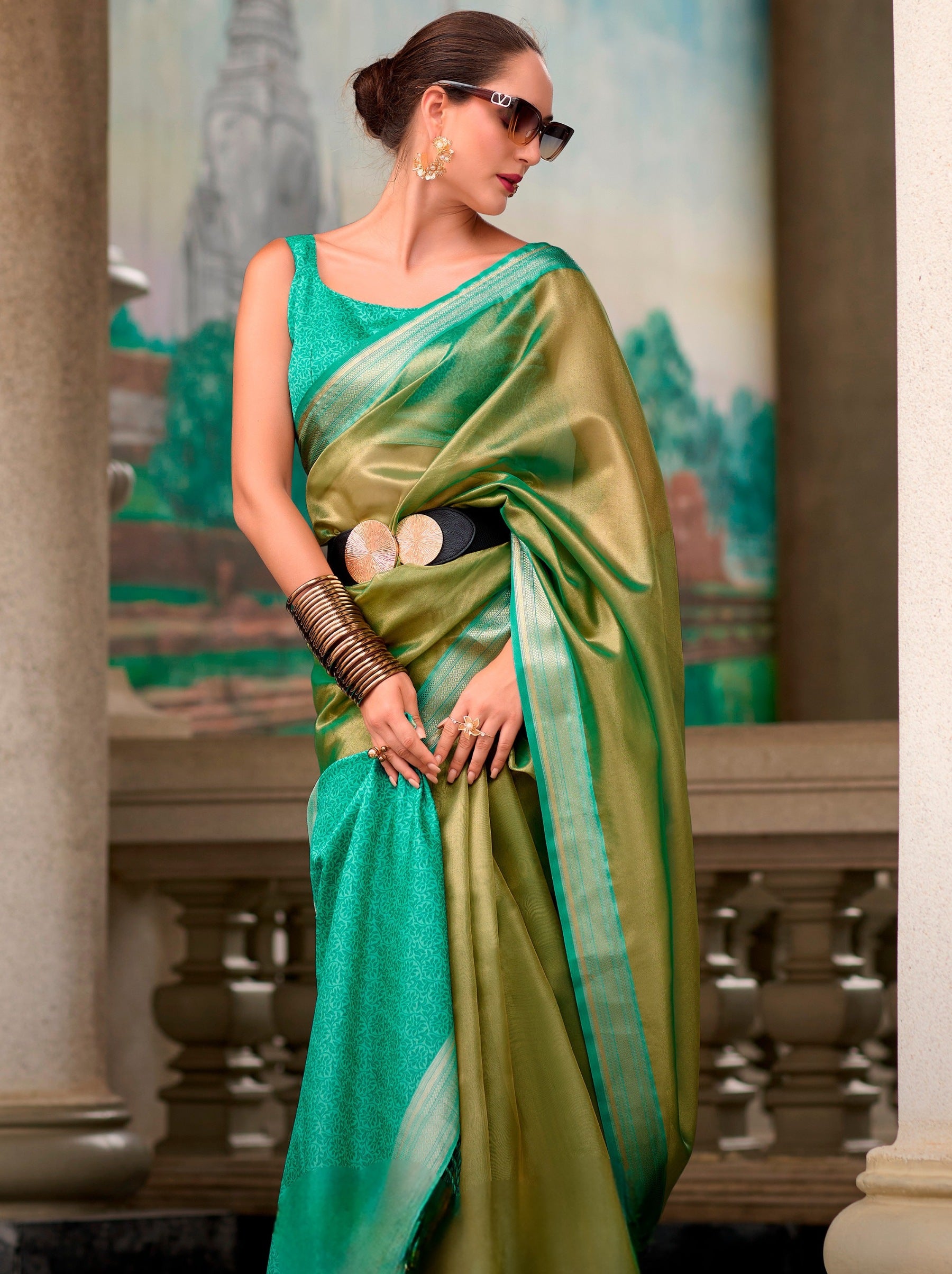 Moss Green Celebration Saree - TrendOye